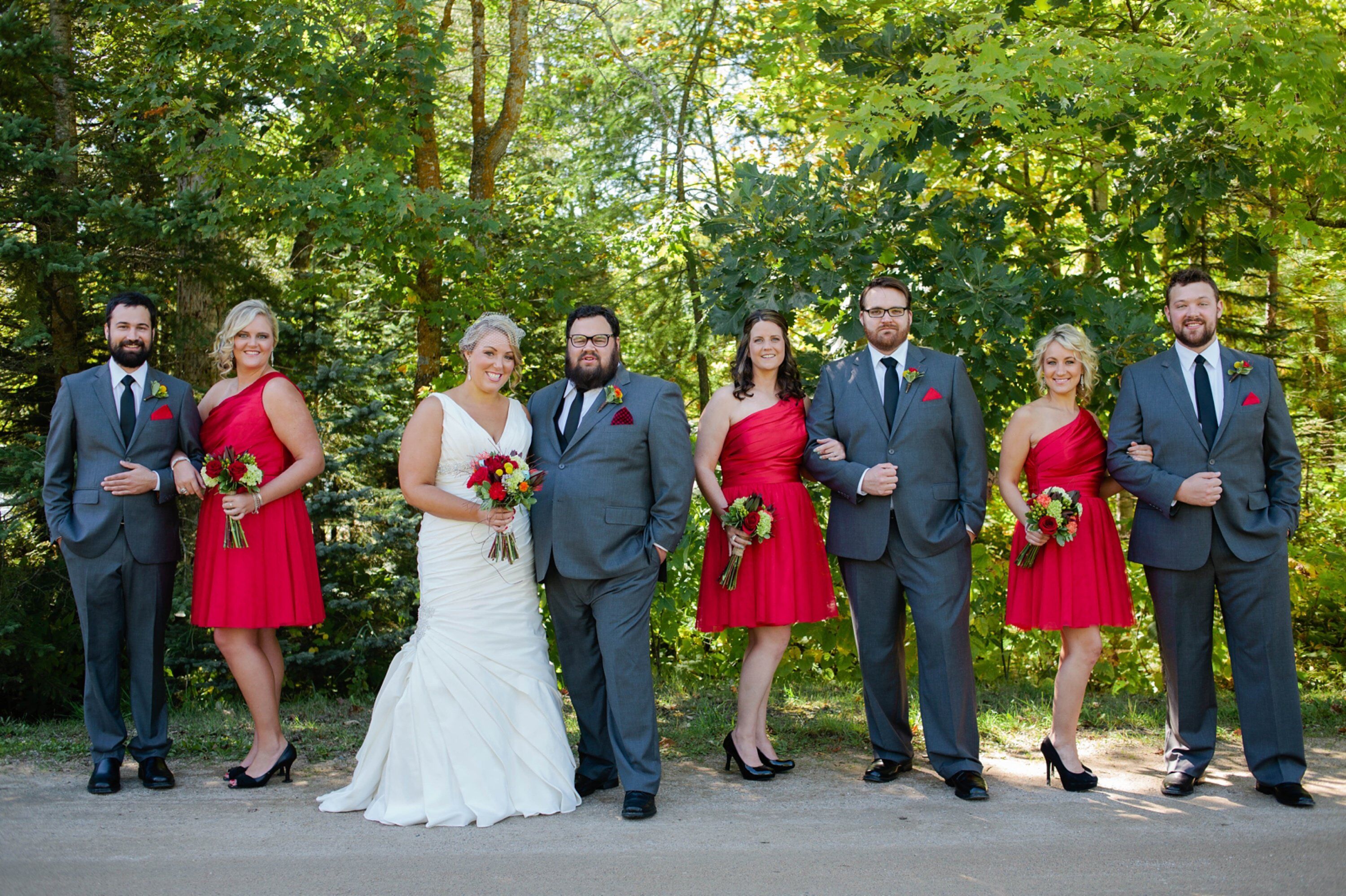 red and gray wedding dress