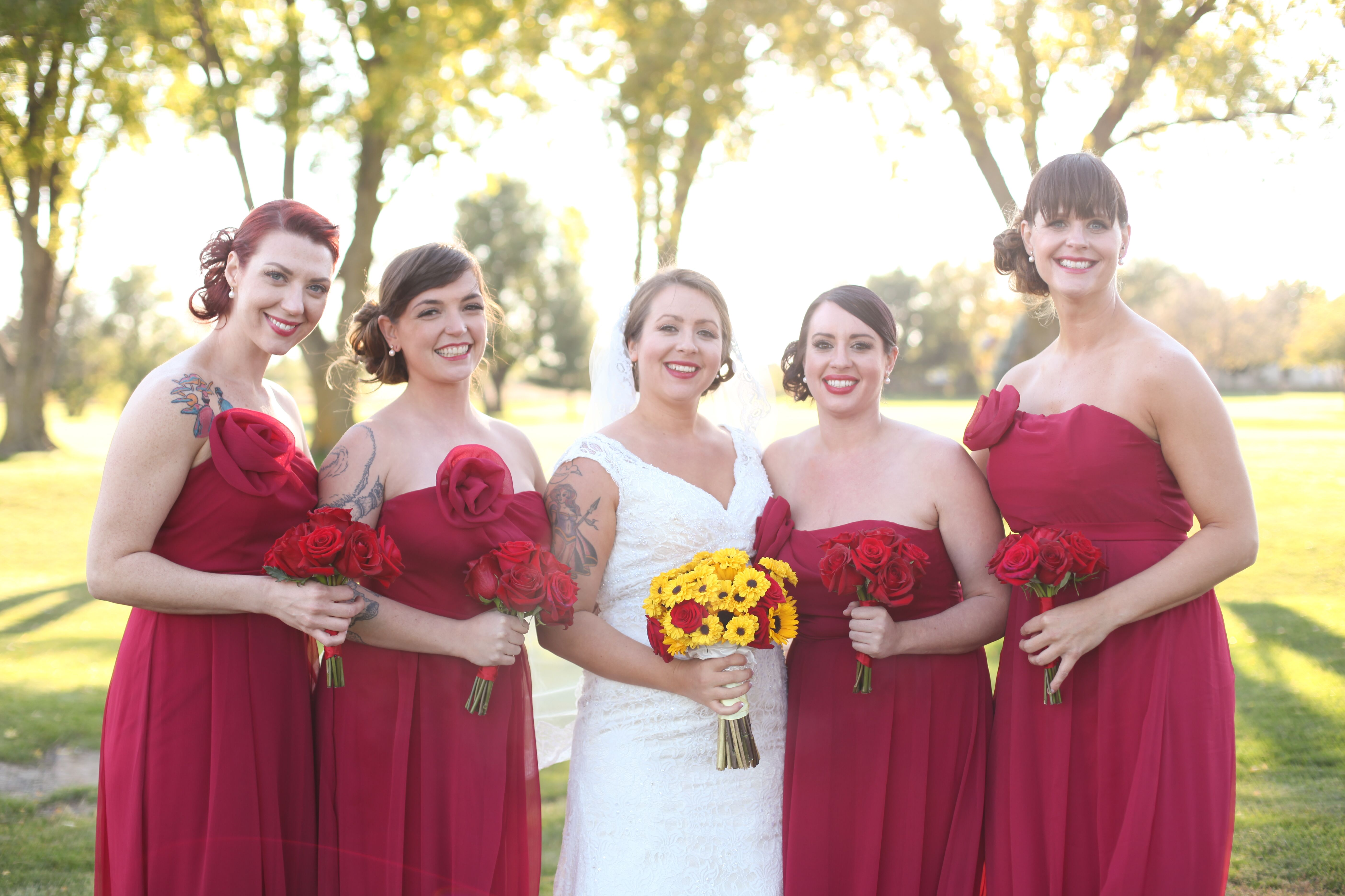 rose red bridesmaid dresses