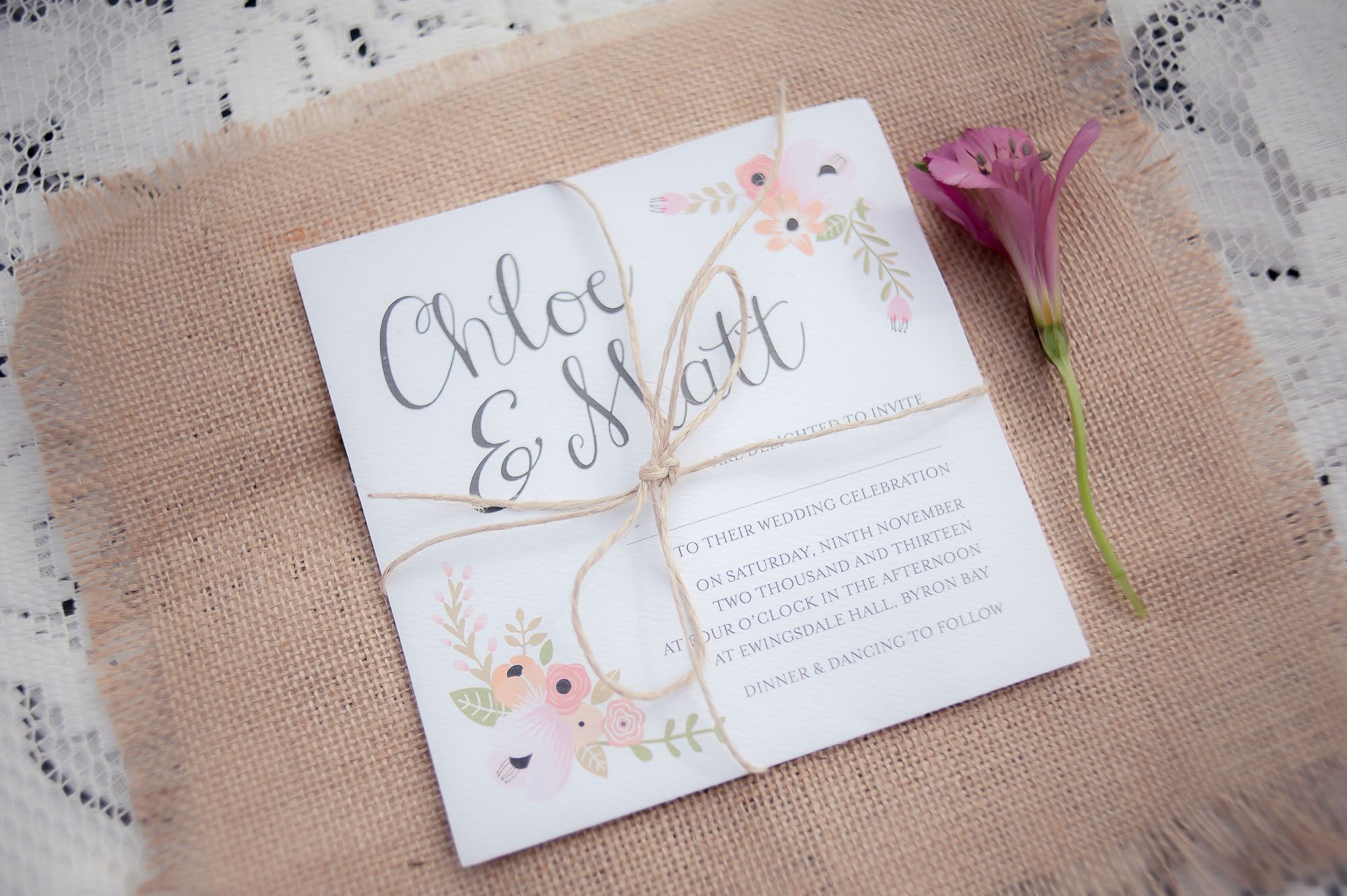 Rustic Wedding Invitation with Burlap Detail