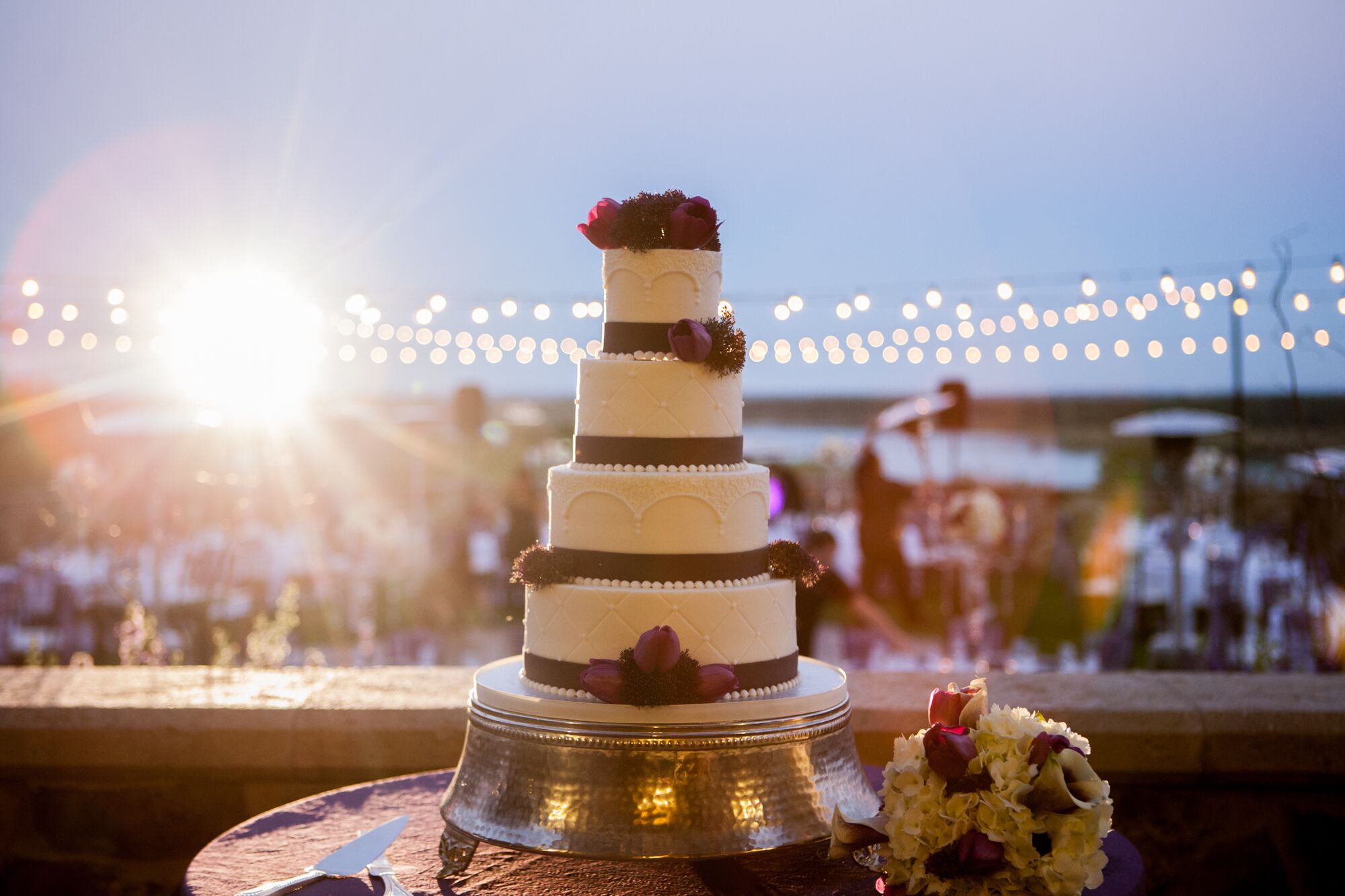 Four-Tier Wedding Cake with Purple Tulips