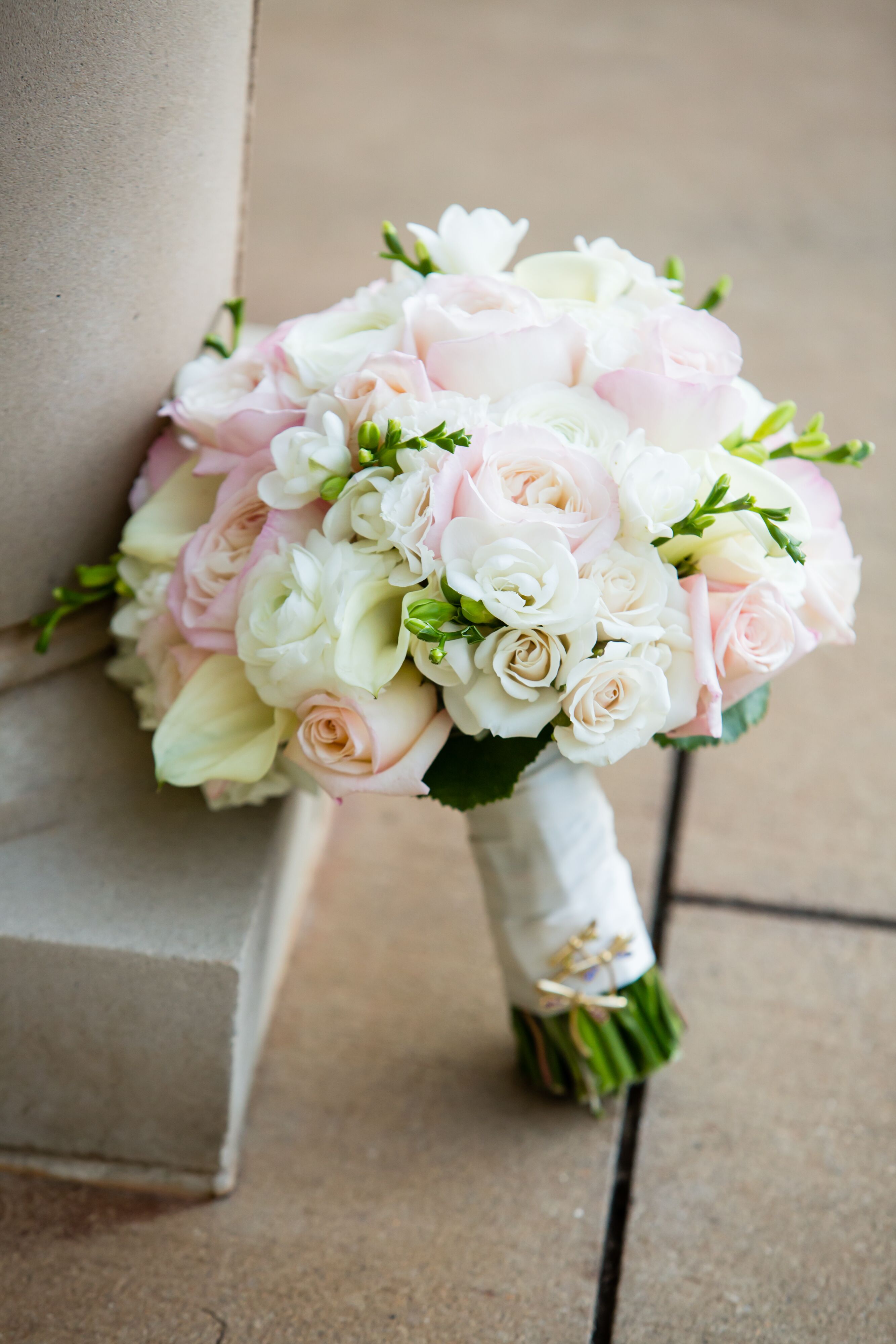 bouquet of white and pink roses