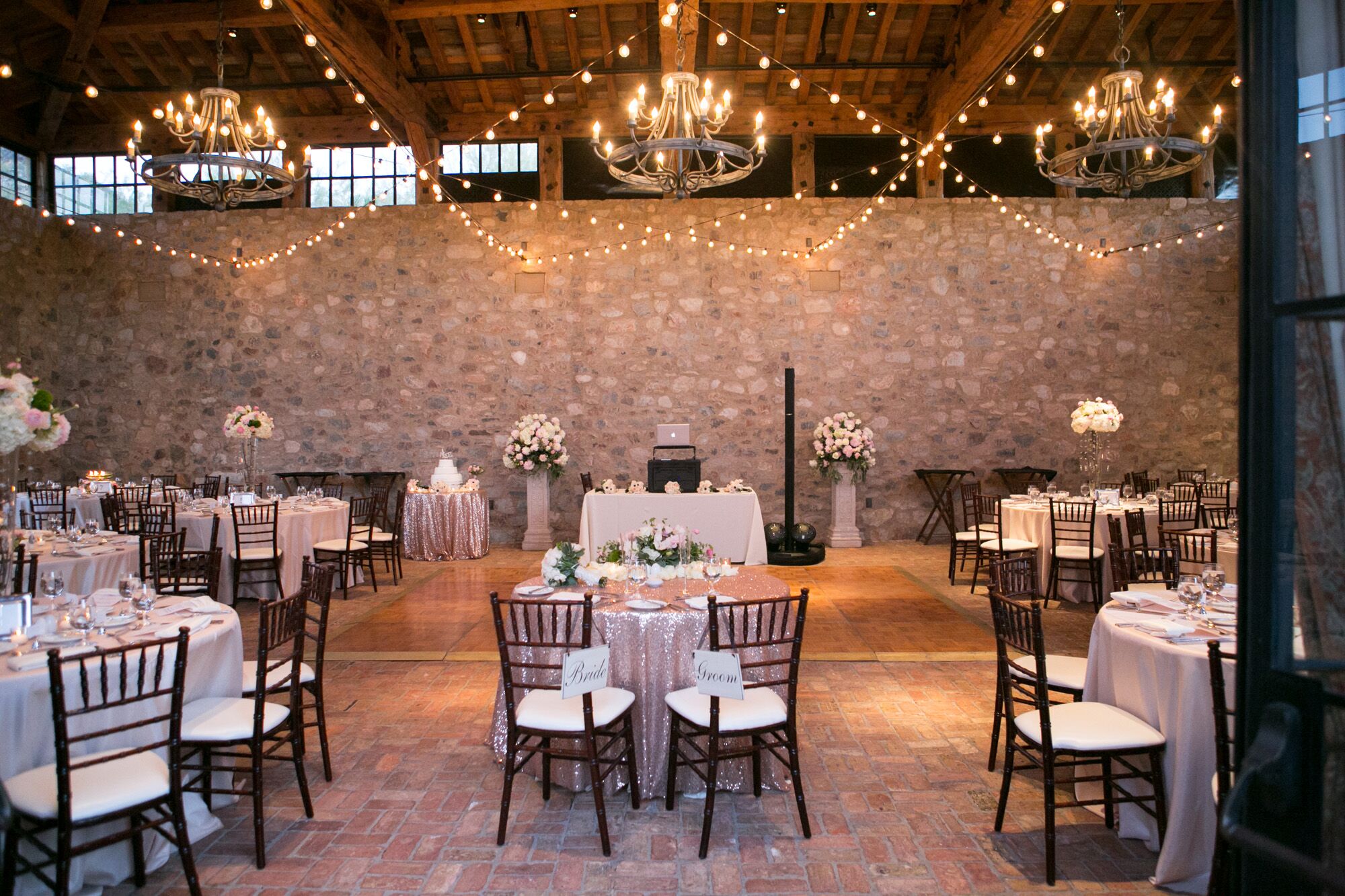 Blush Sequined Sweetheart Table With Chiavari Chairs