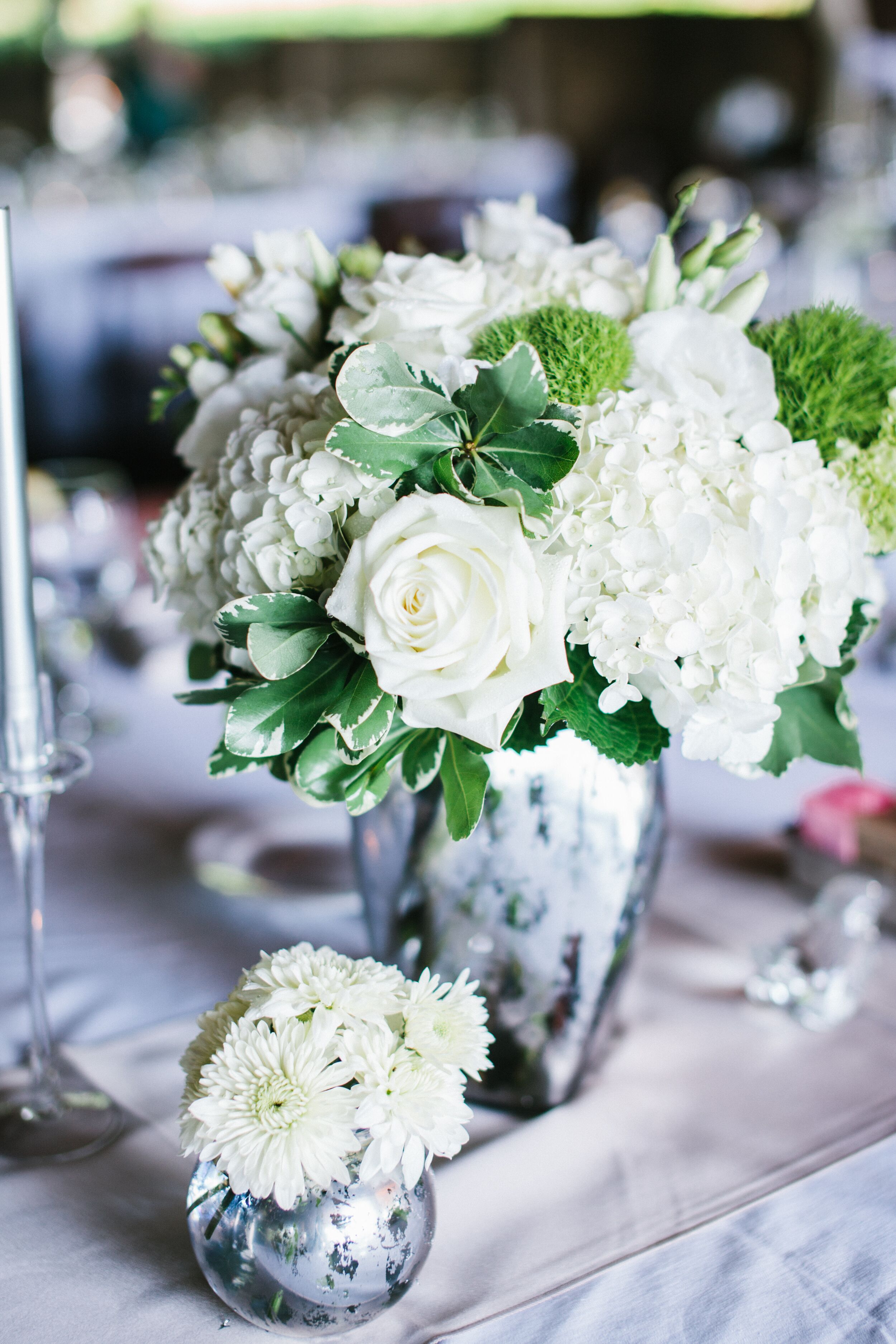 Rose, Hydrangea and Green Trick Centerpieces