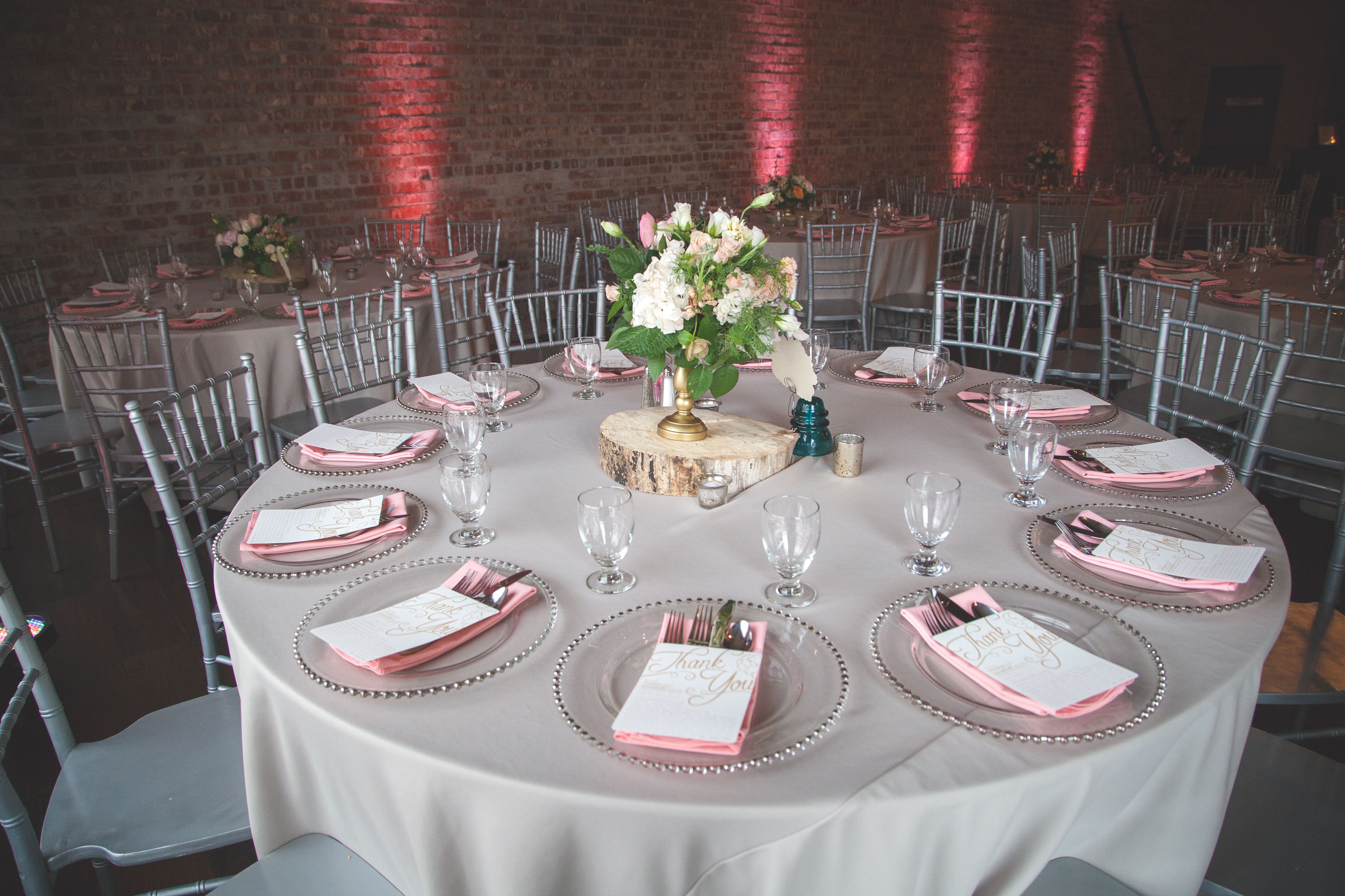 Pink, White Reception Linens