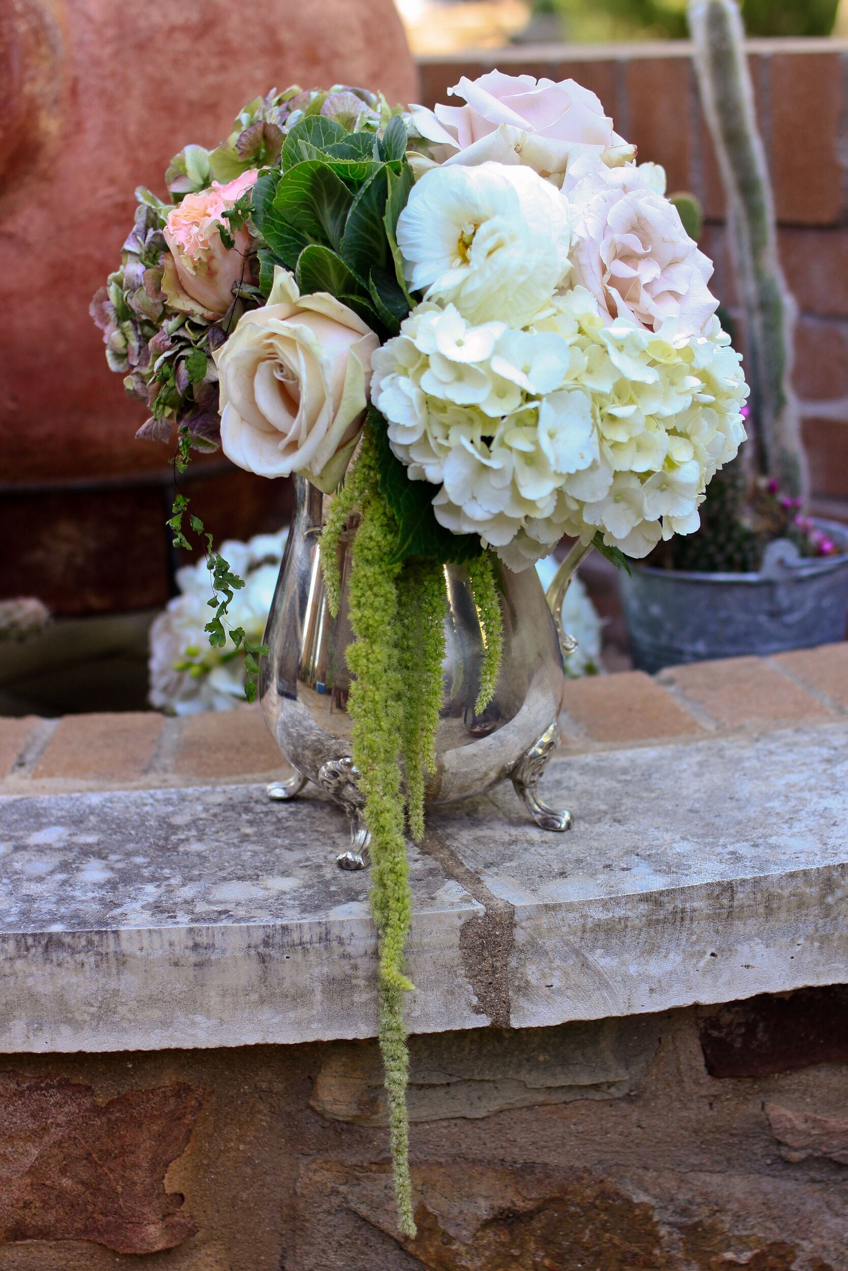 Peach and Ivory Flowers with Trailing Amaranthus