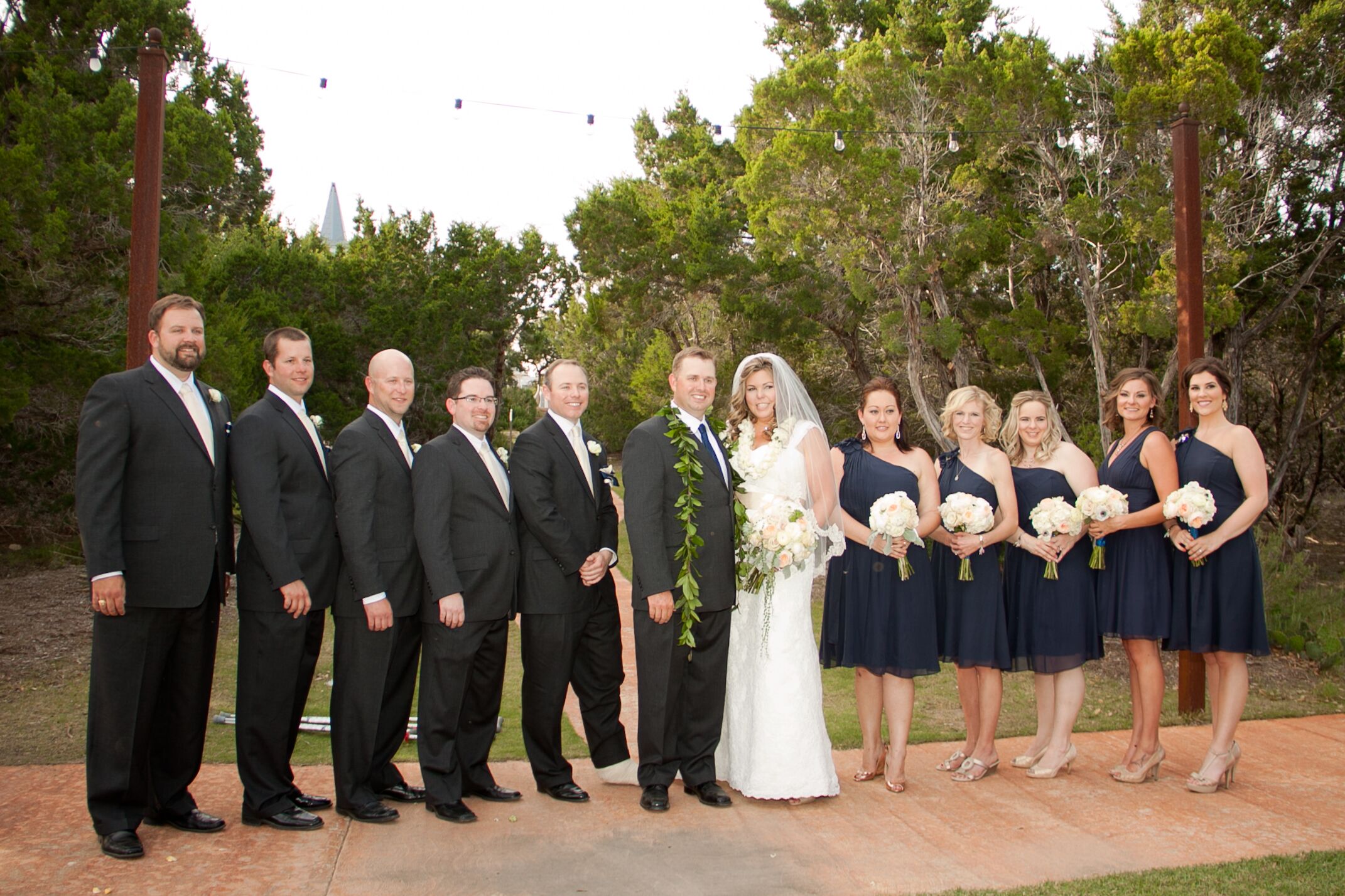 Navy Ann Taylor Bridesmaids Dresses With Dark Gray Groomsmen Suits