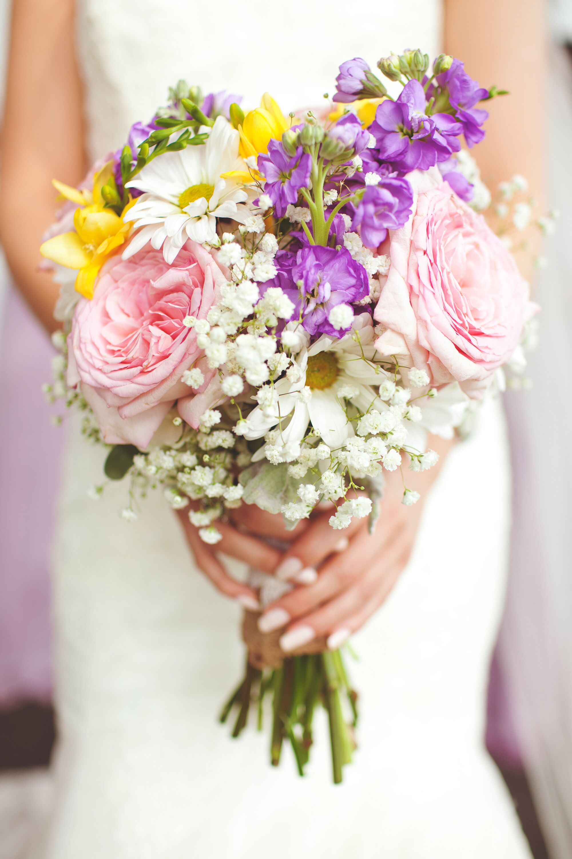 Bridal Bouquet with Garden Roses, Daisies and Freesia