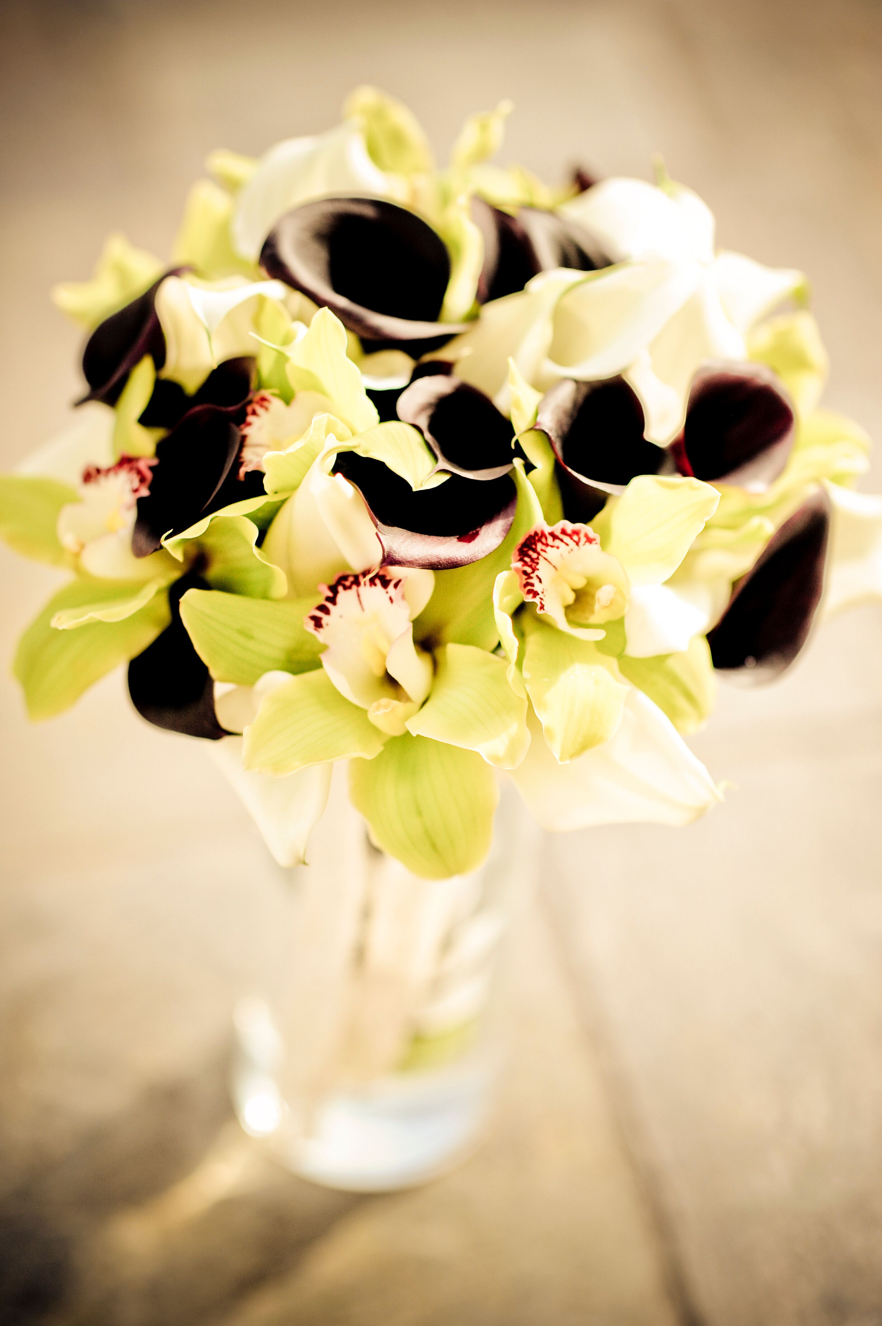 Lime Green Orchid and Black Calla Lily Bouquet