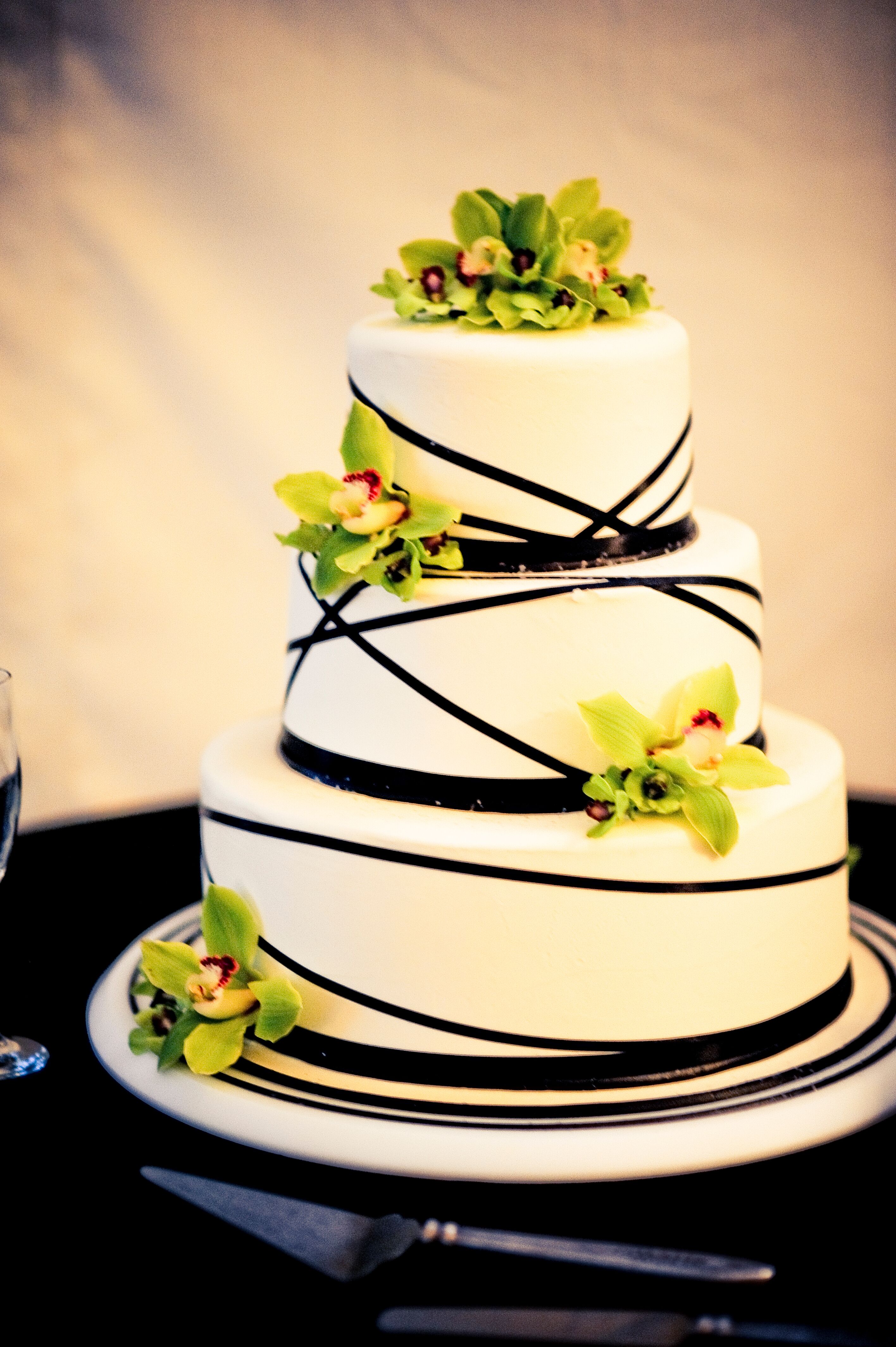 Three Tier Black White and Lime Green Cake