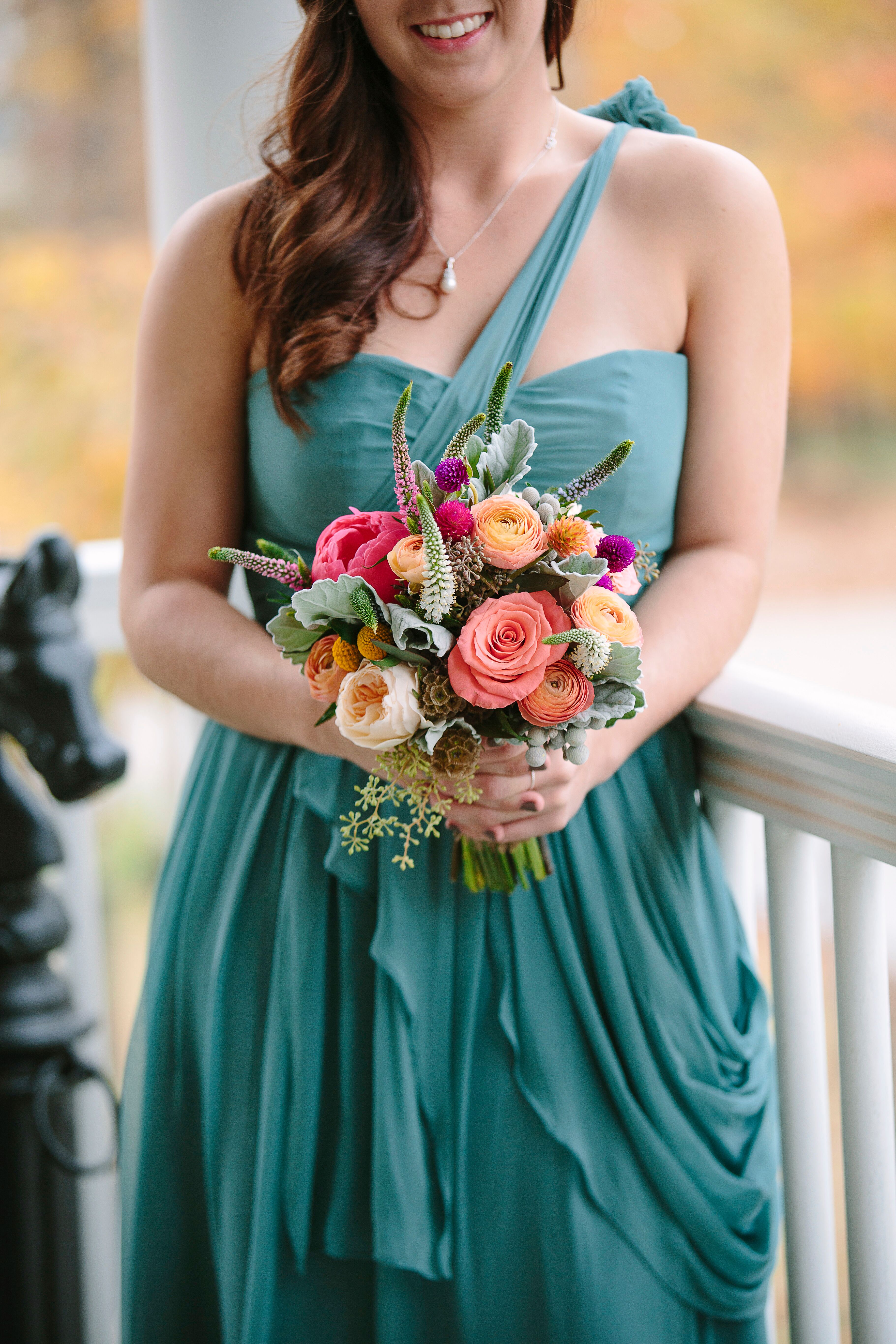 Teal Bridesmaid Dresses, Textured Bridesmaid Bouquets