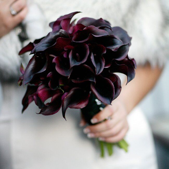 Black Purple Rose Calla Lily Bridal Wedding Bouquet Accessories