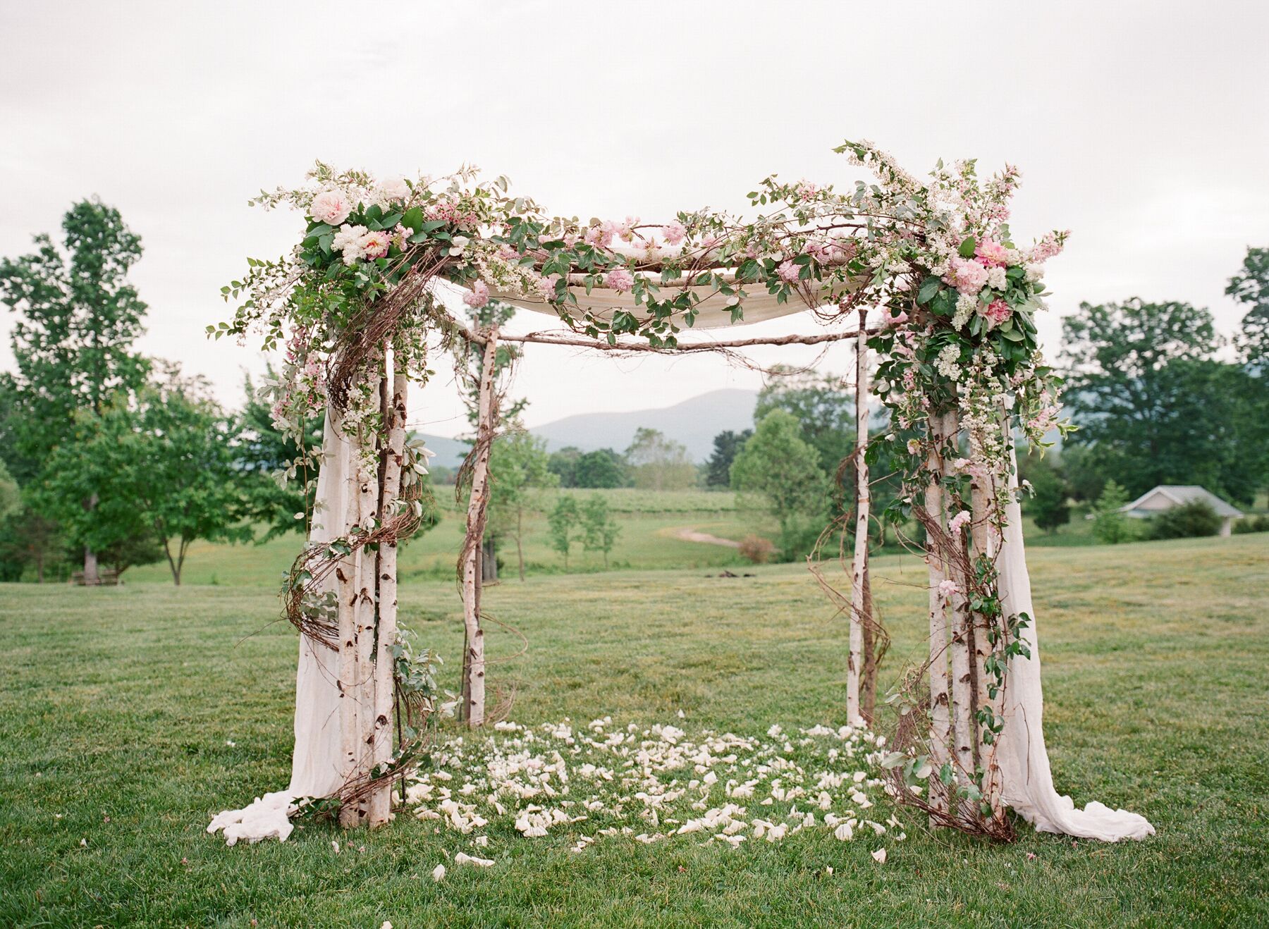 Romantic Birch and Peony Wedding Arbor