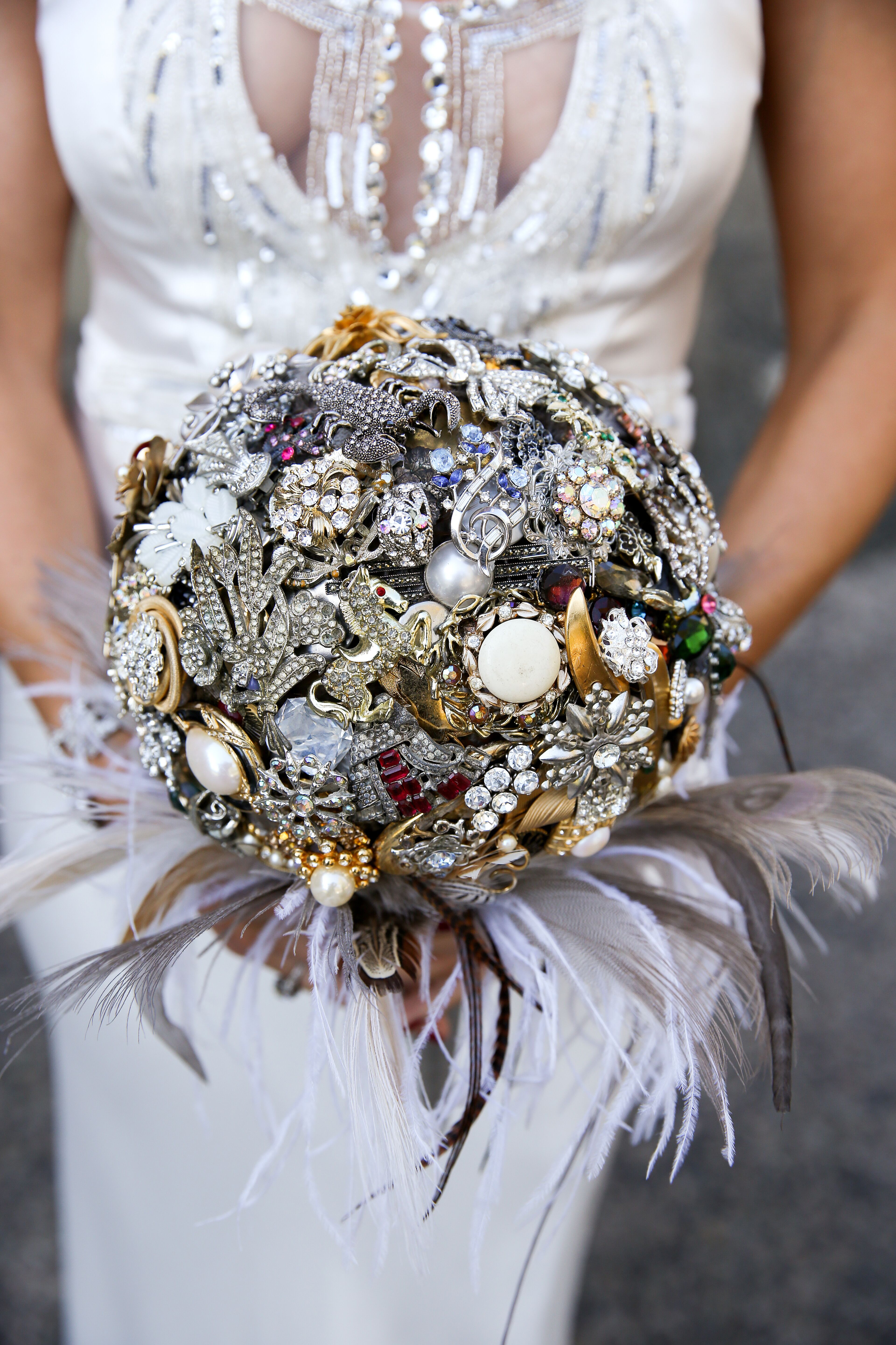 Brooch Bouquet With Feathers