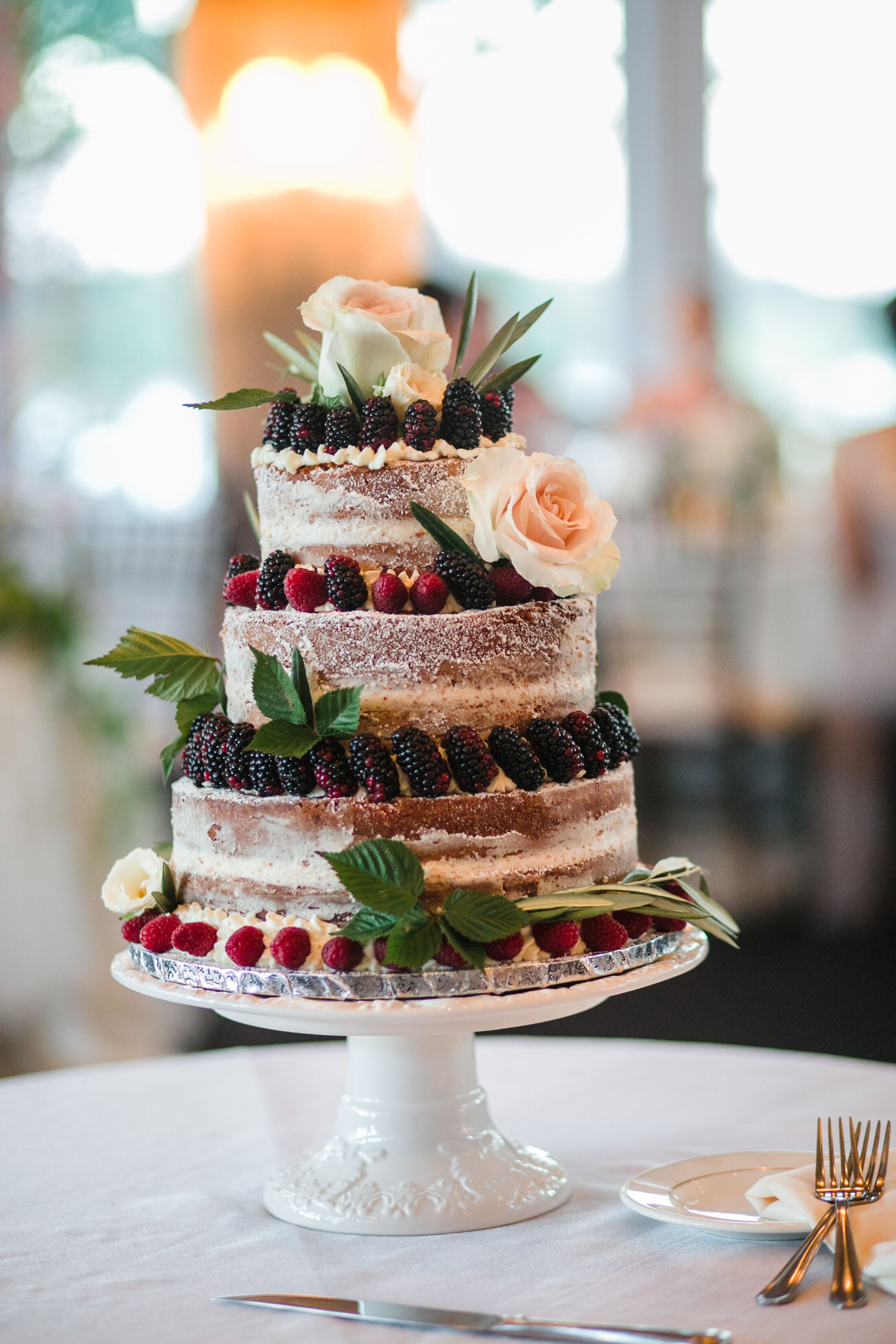 Rustic Naked Wedding Cake With Fresh Fruit