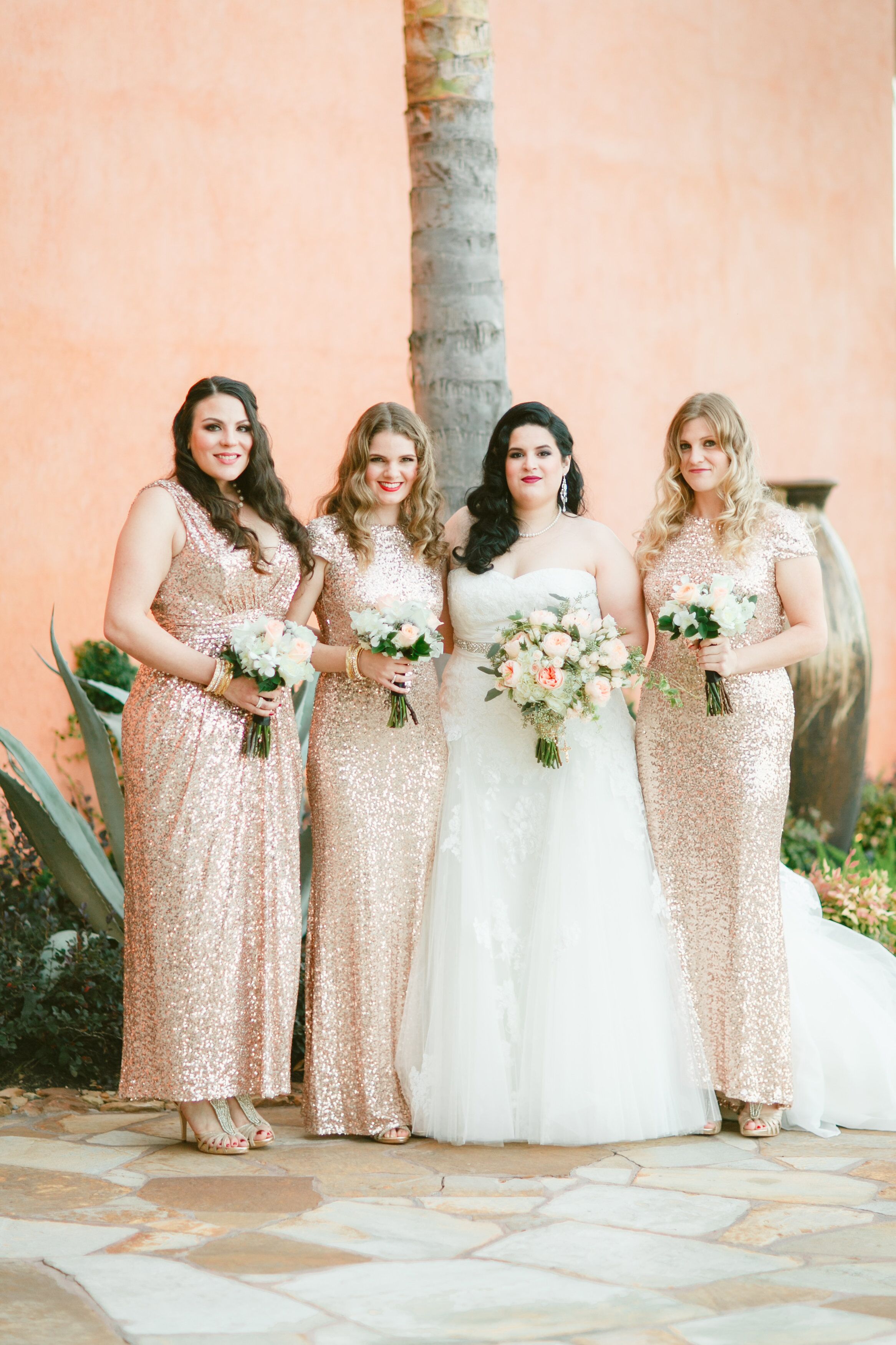 bridesmaid dresses peach and gold