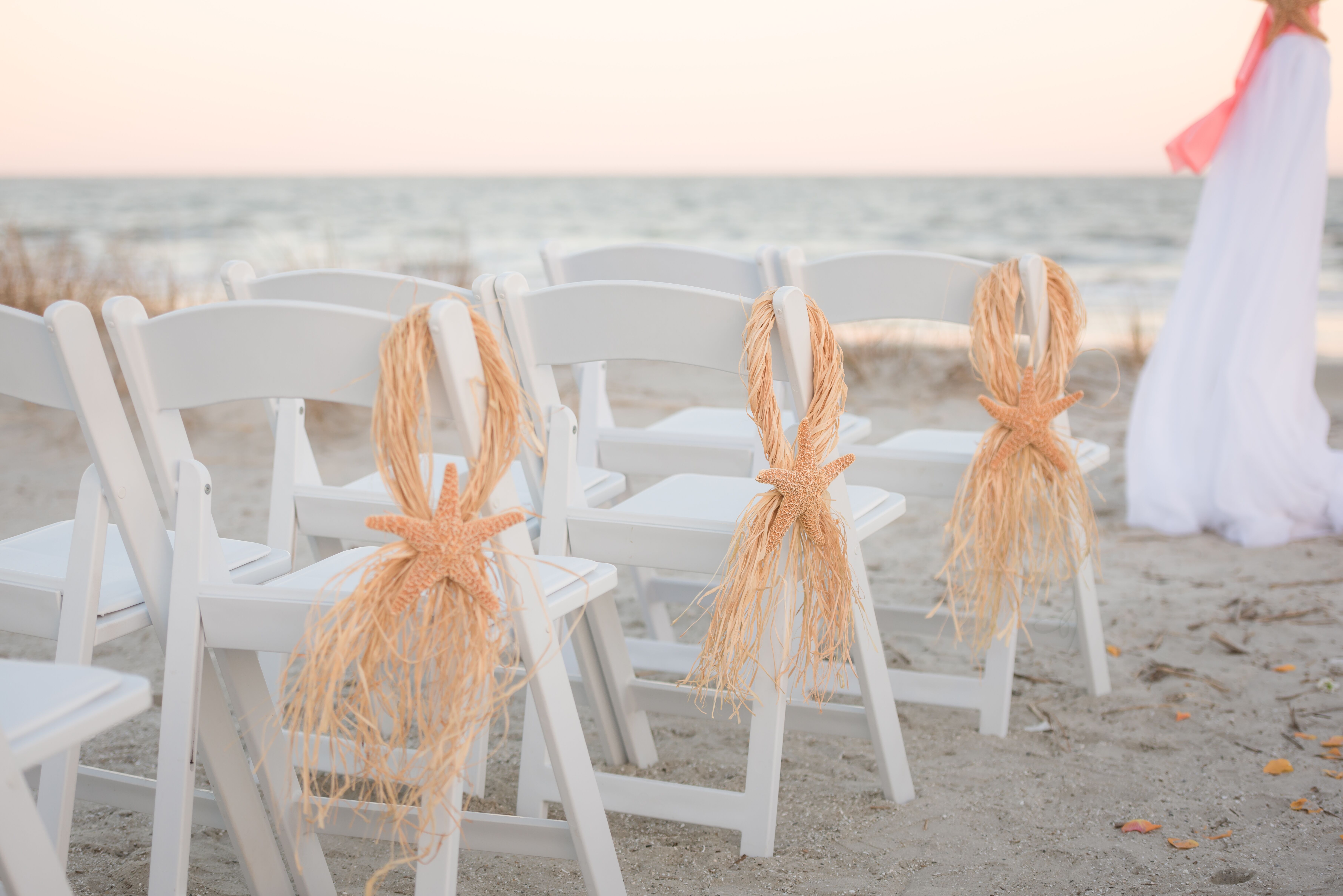 White Beach Wedding Chairs with Starfish