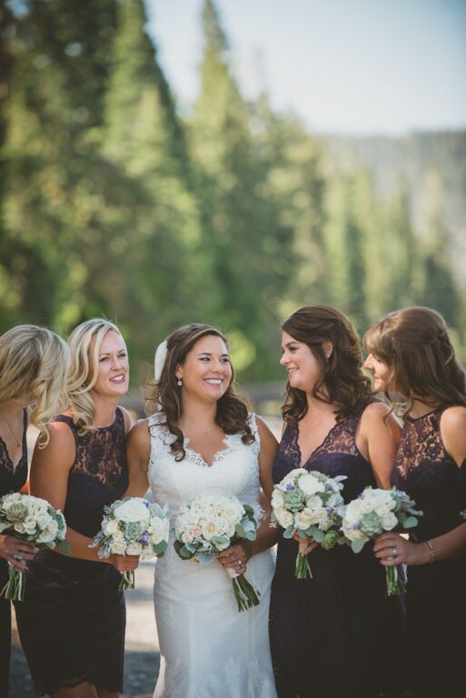 Bridesmaids in Raisin Amsale Dresses
