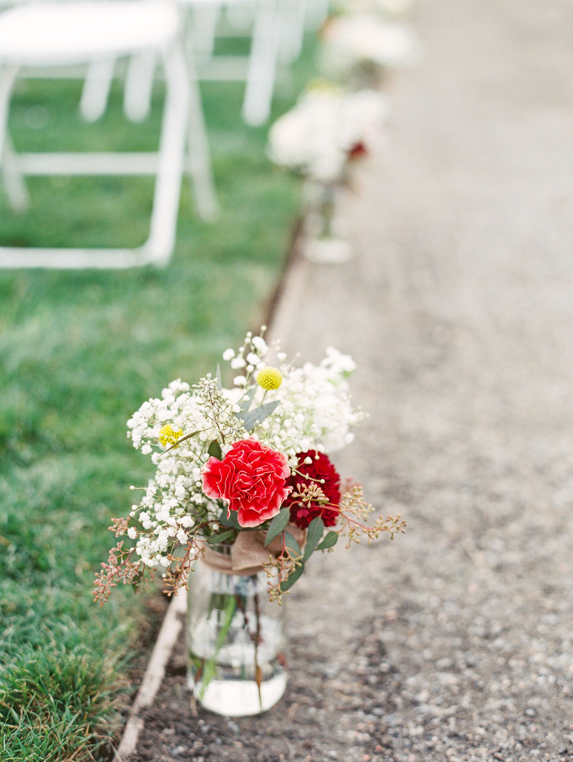 Red, White Rustic Wedding Aisle Decor