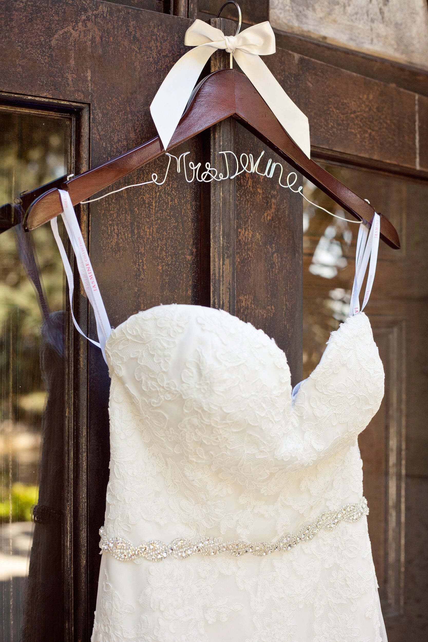 Strapless Lace Wedding Dress on Custom Hanger