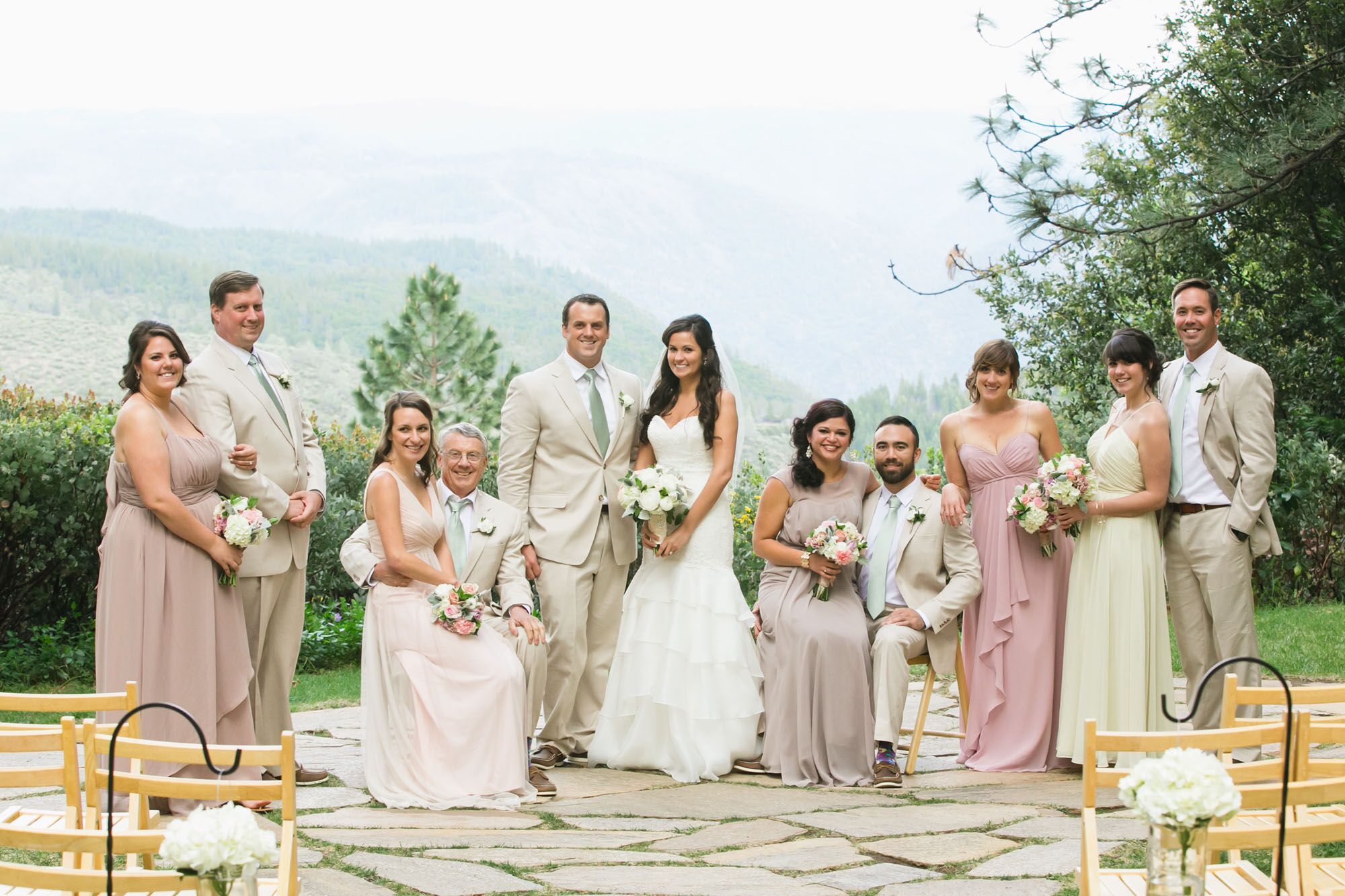 sage green bridesmaid dresses with groomsmen