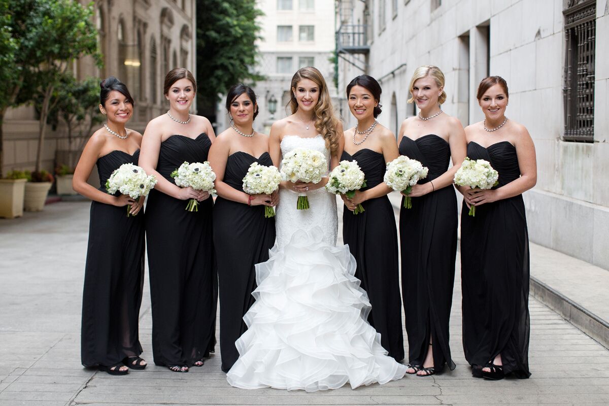 Bride and Bridesmaids in Black Dresses