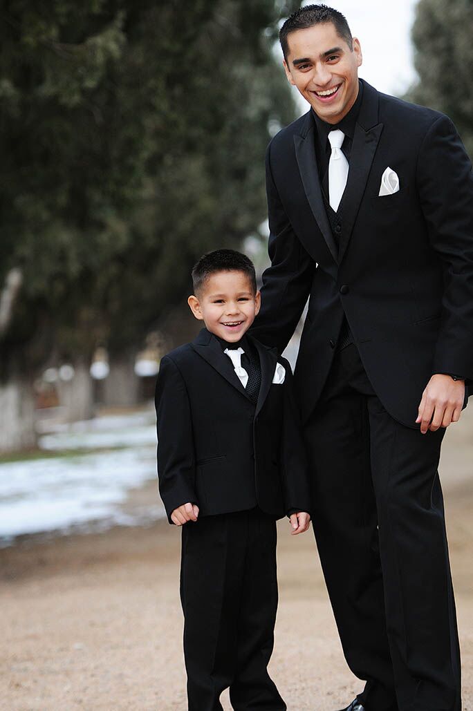 black suit white tie