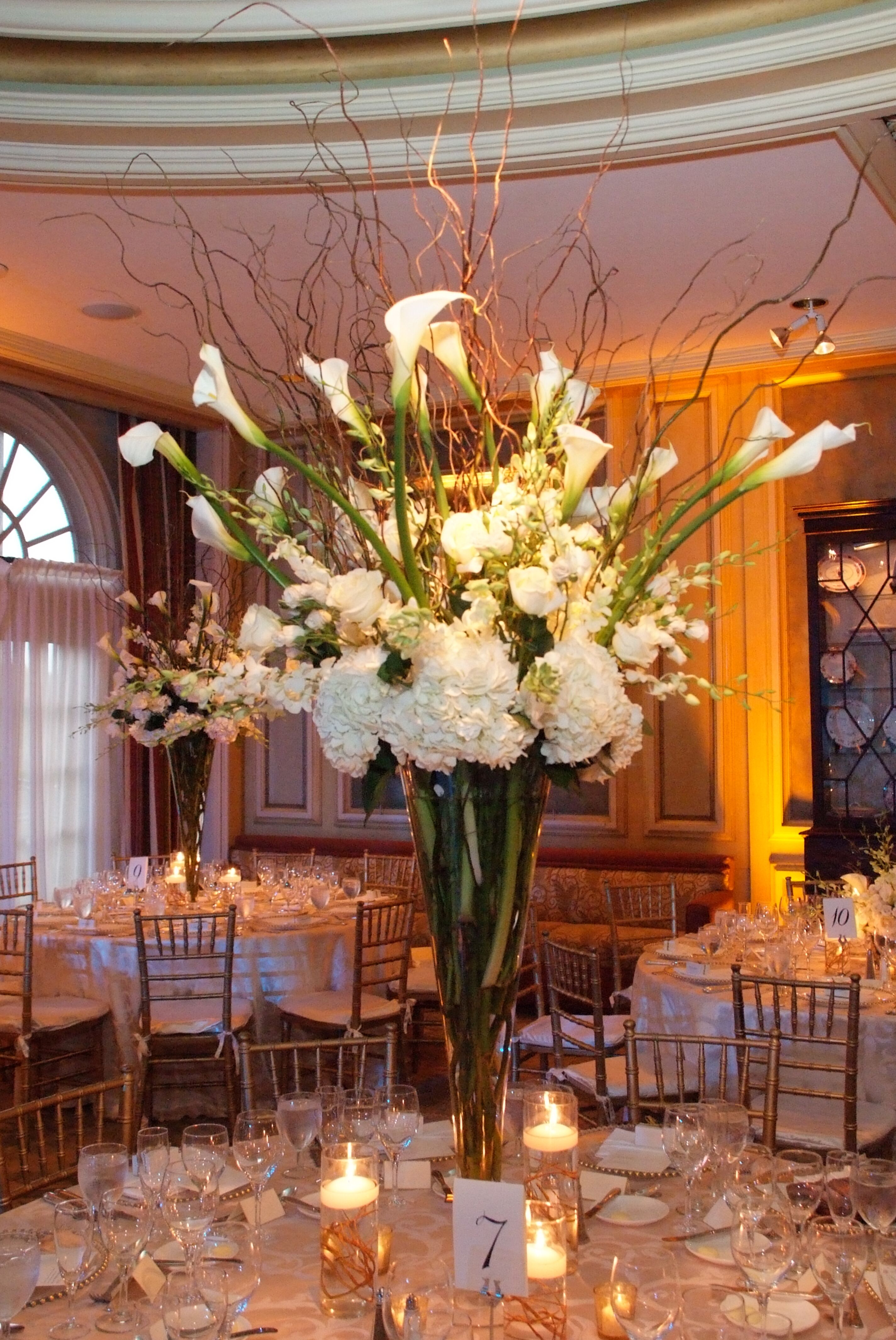 Elaborate Trumpet Vase White Centerpieces