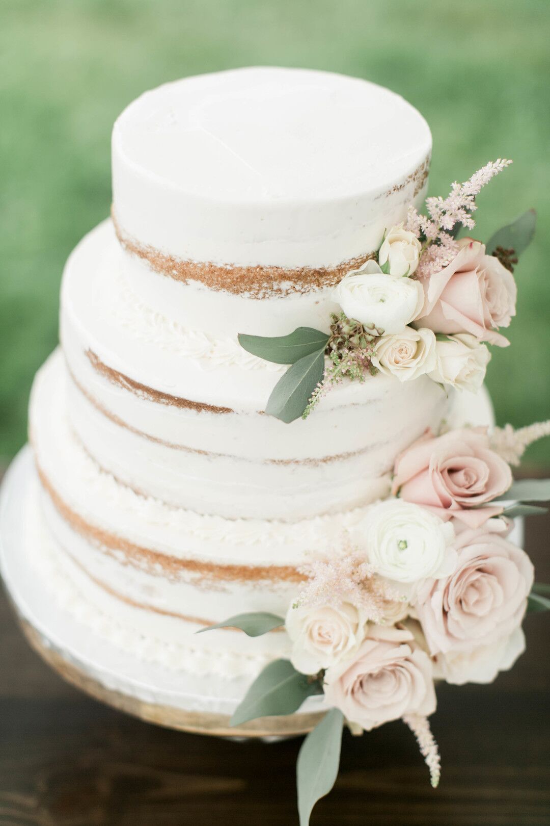 All-White Three-Tier Cake with Floral Accents