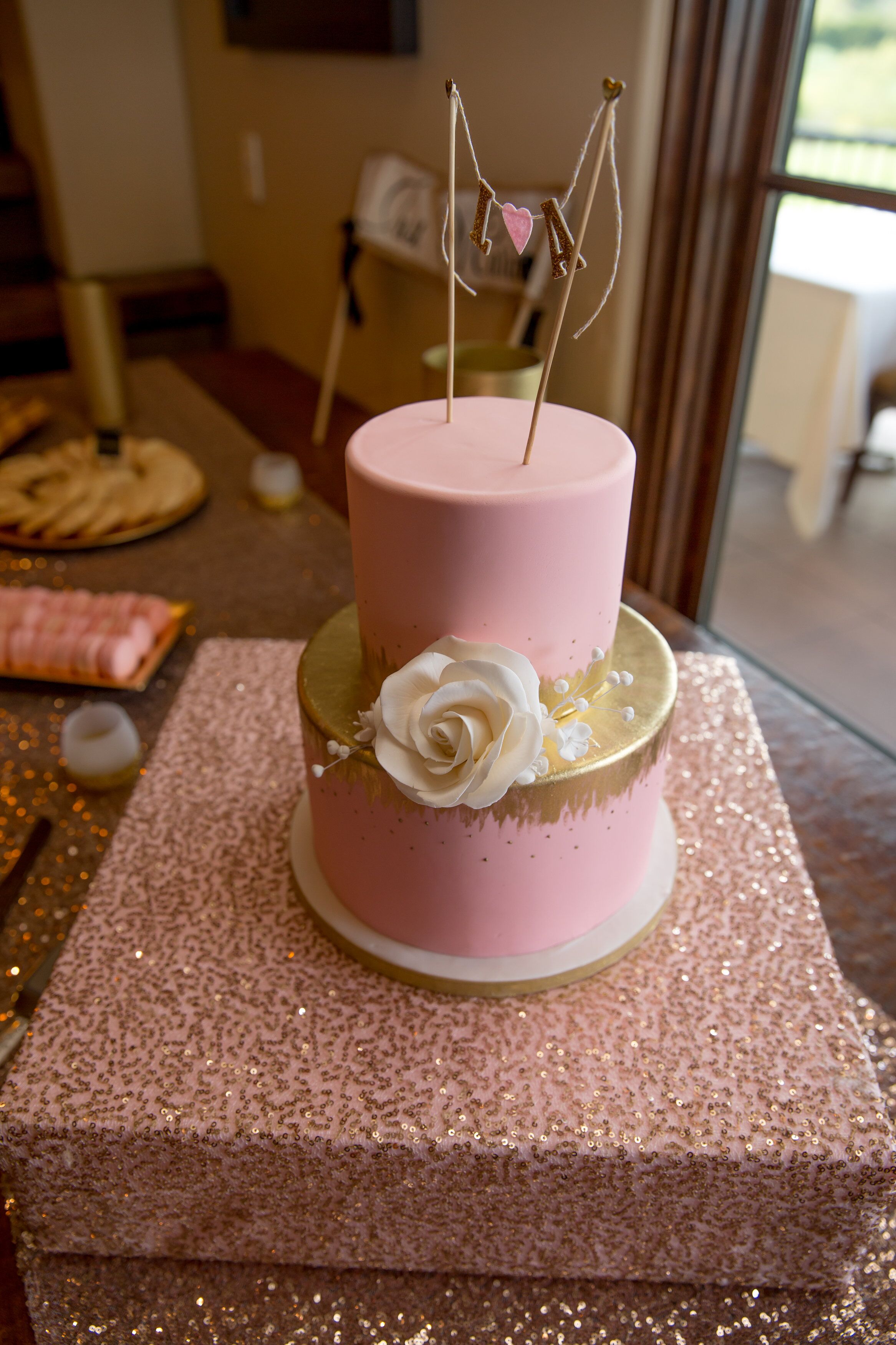 Two-Tiered Blush and Gold Wedding Cake