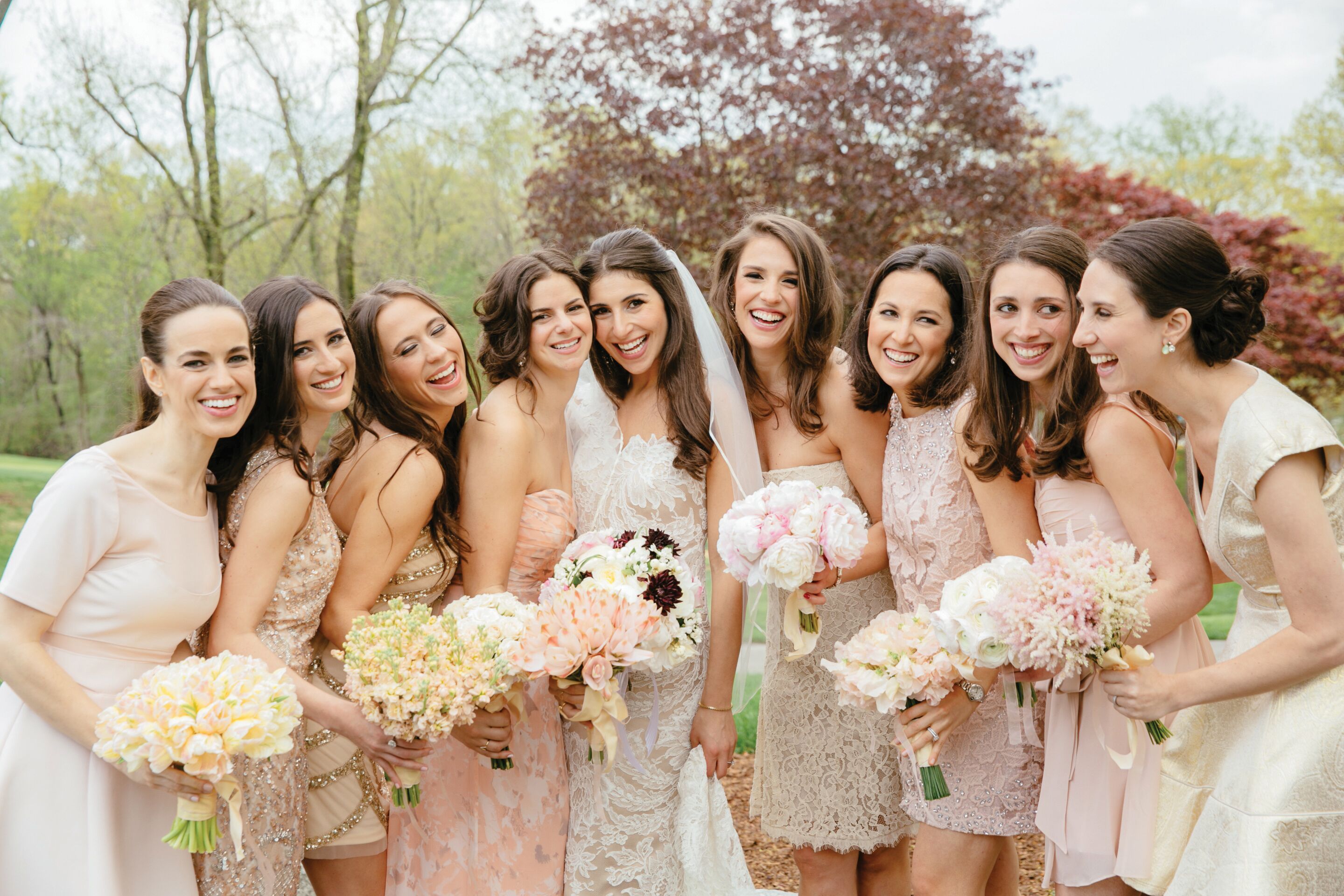 Fun Blush Ivory and Peach Bridesmaid Dresses