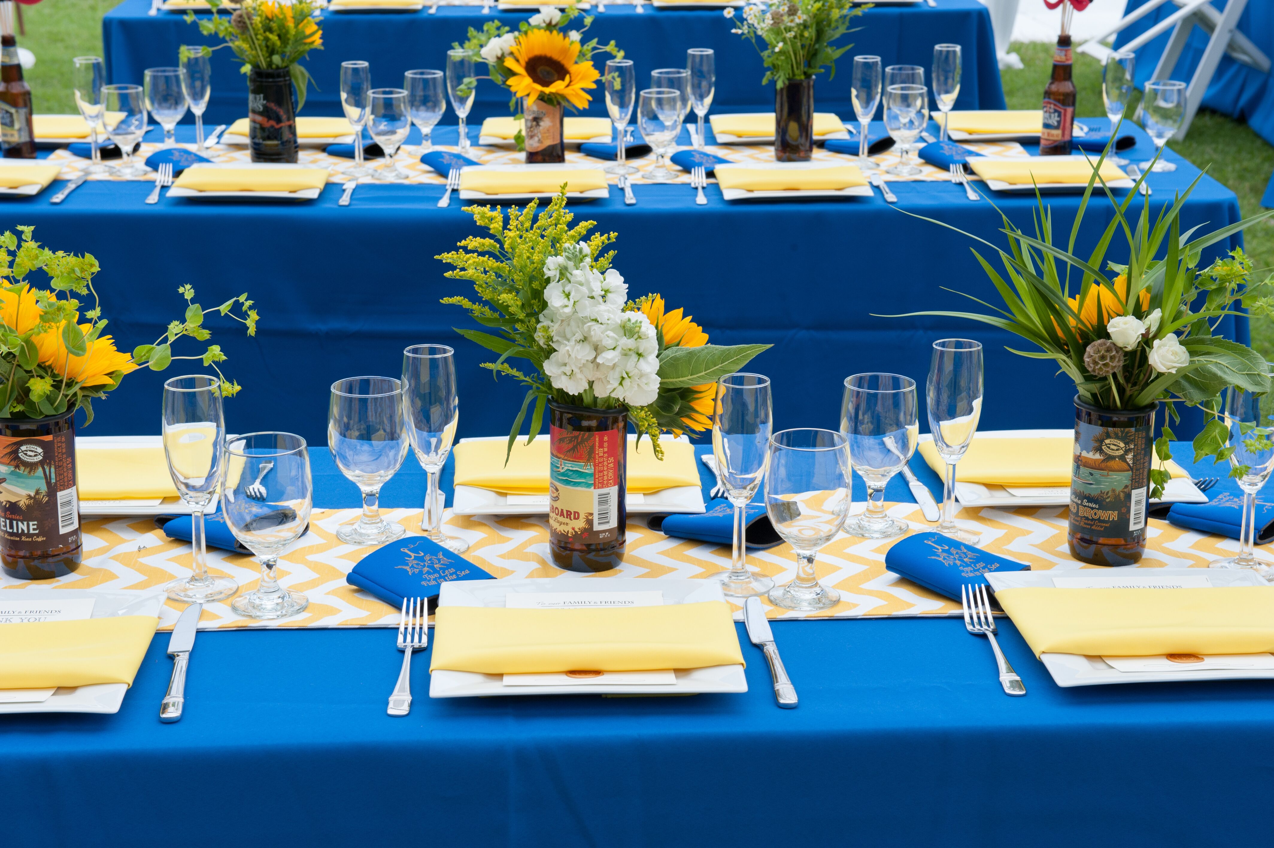 blue and yellow wedding decor