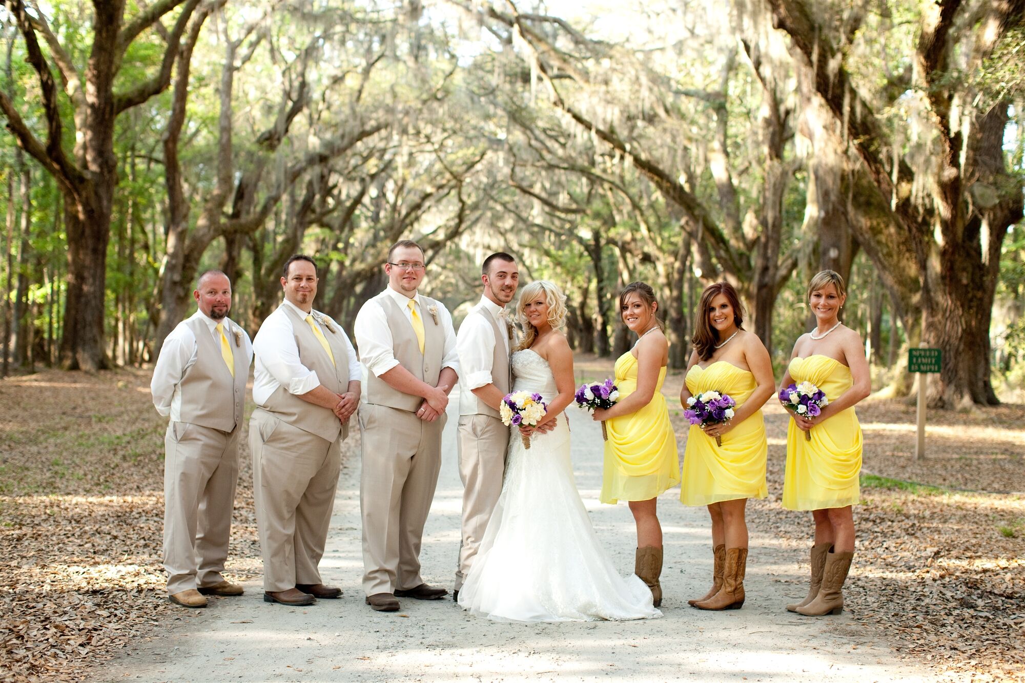 Khaki and Yellow Wedding Party Attire