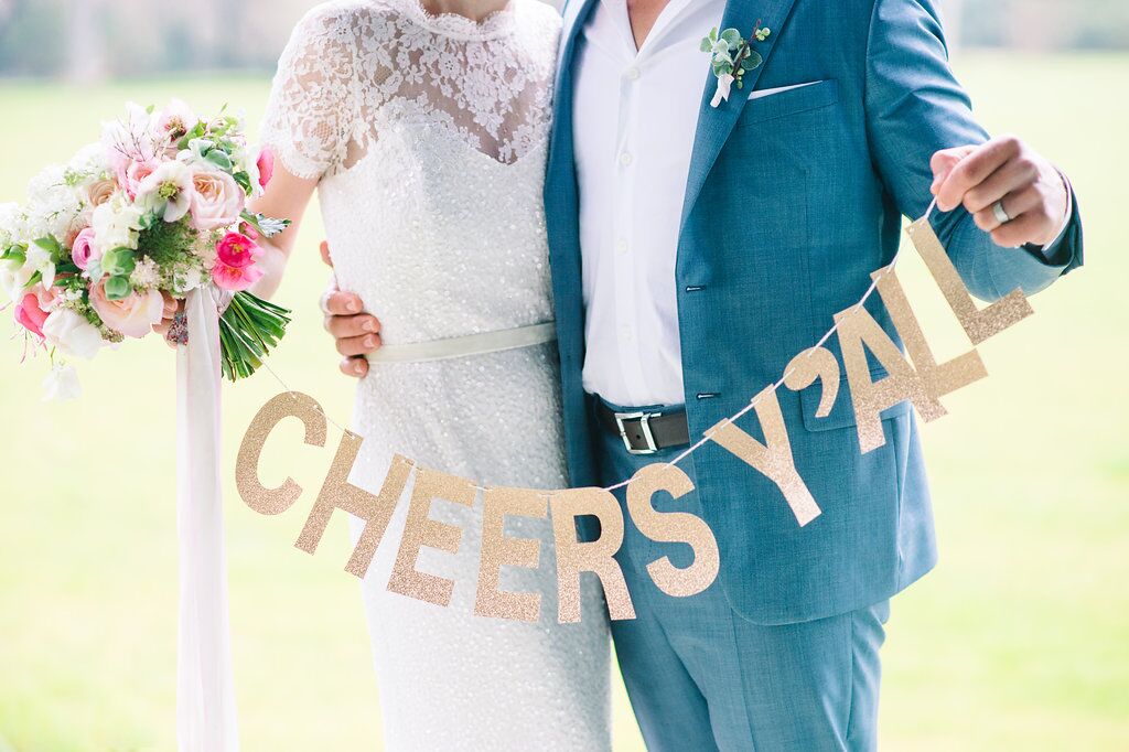 Sparkly Gold Cheers Y All Wedding Sign