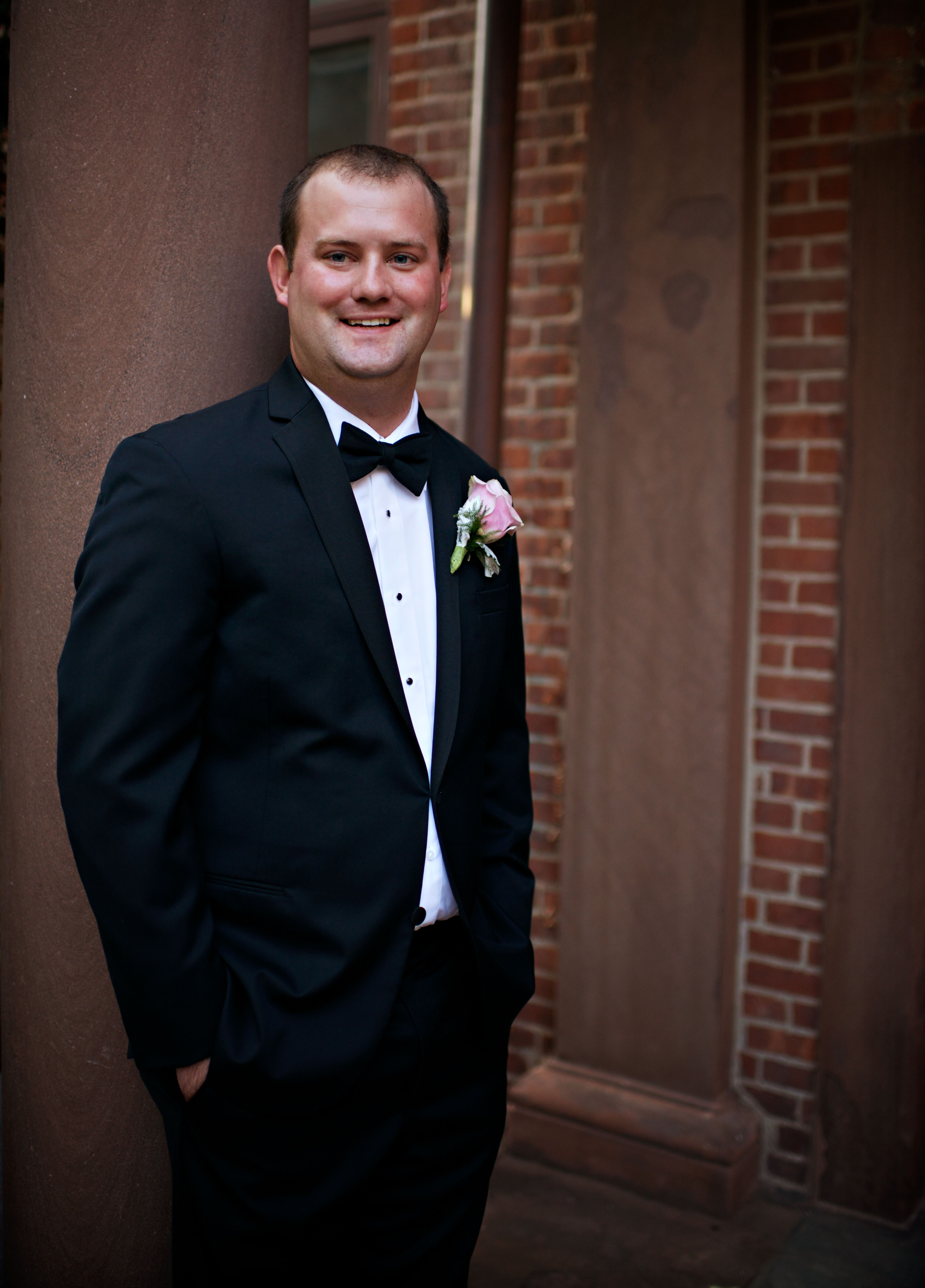 Black Wedding Tuxedo and Pink Rose Boutonniere