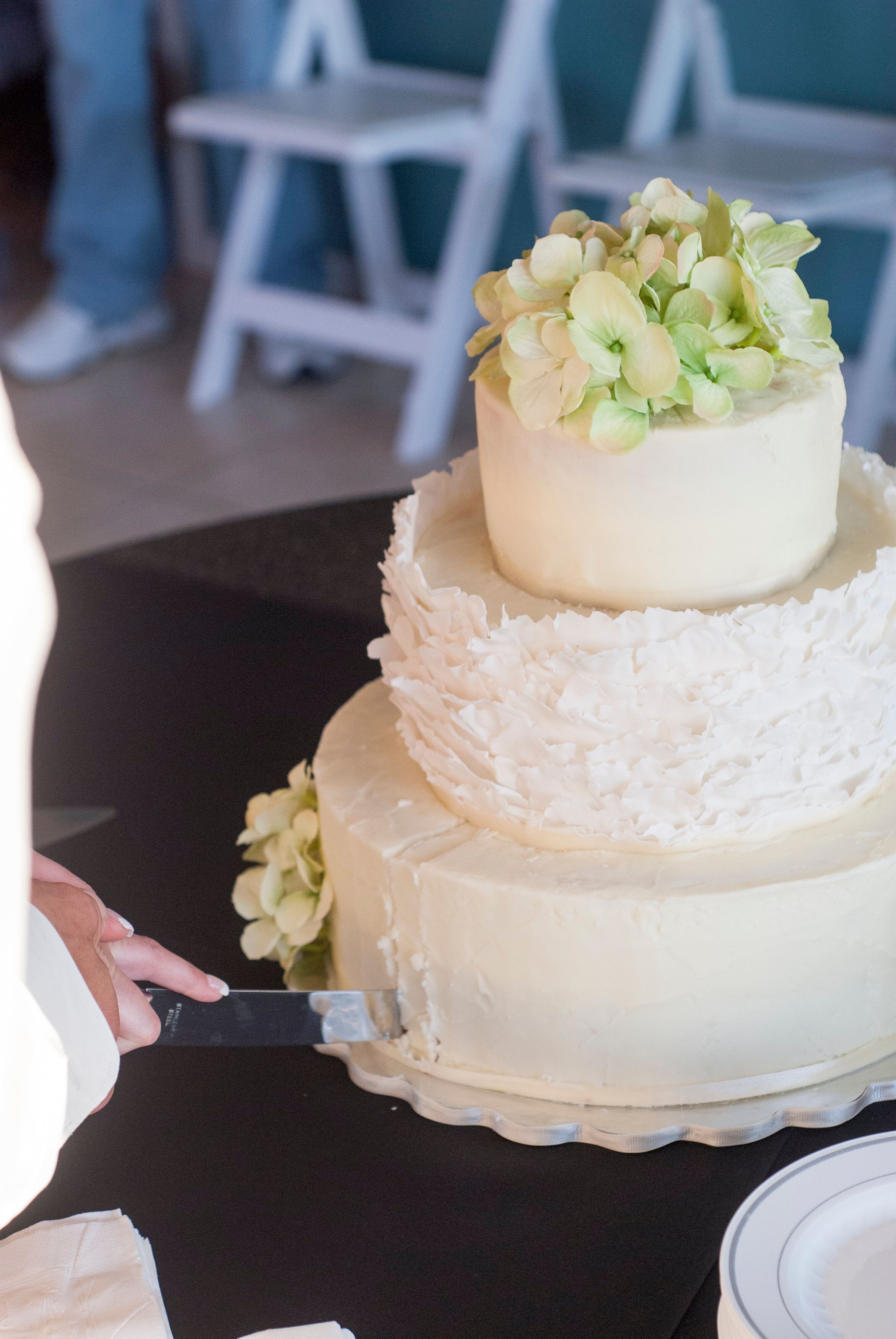 Hydrangea Topped Buttercream Wedding Cake