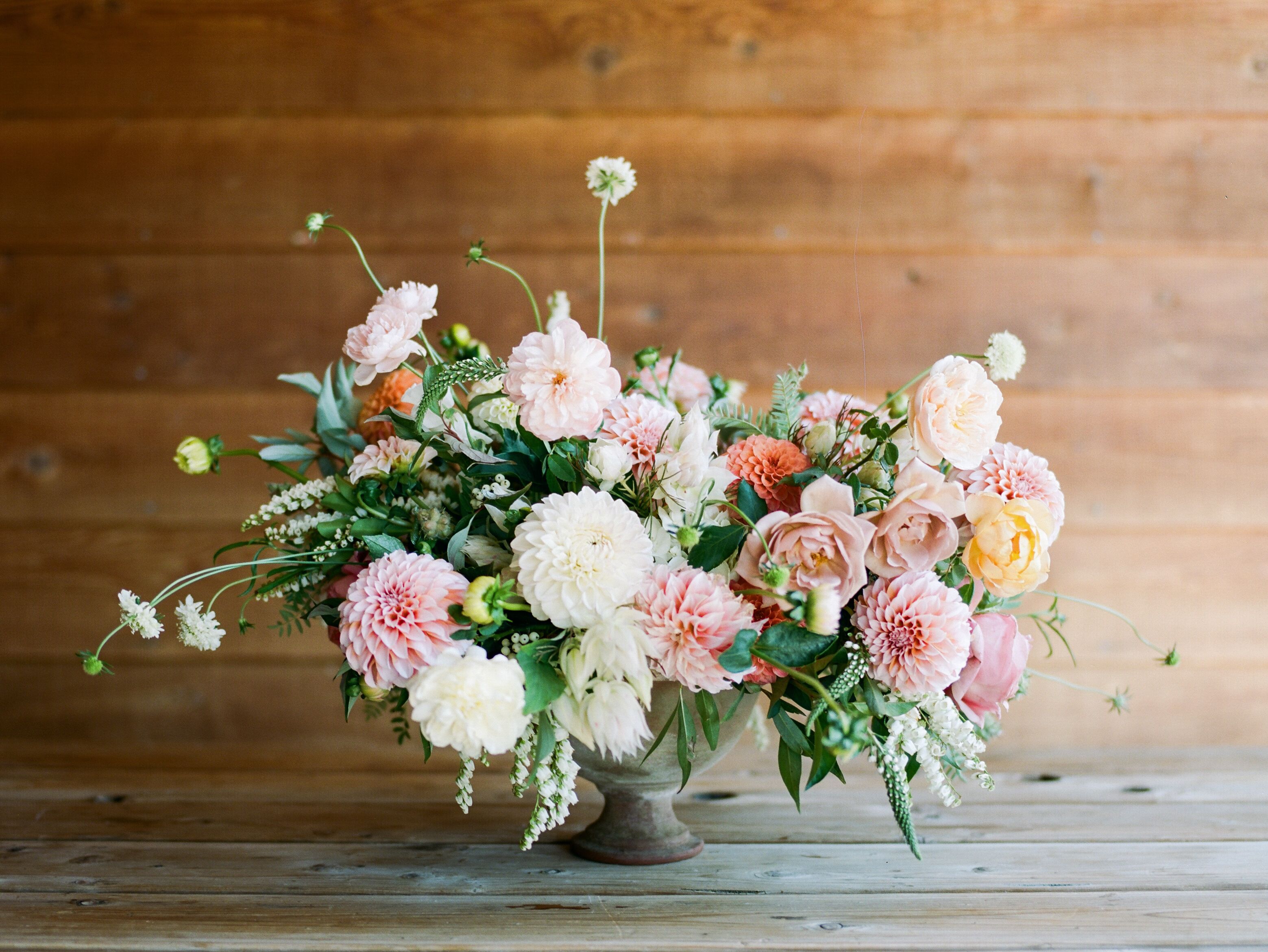 Soft, Lush Arrangements of Chrysanthemums and Roses