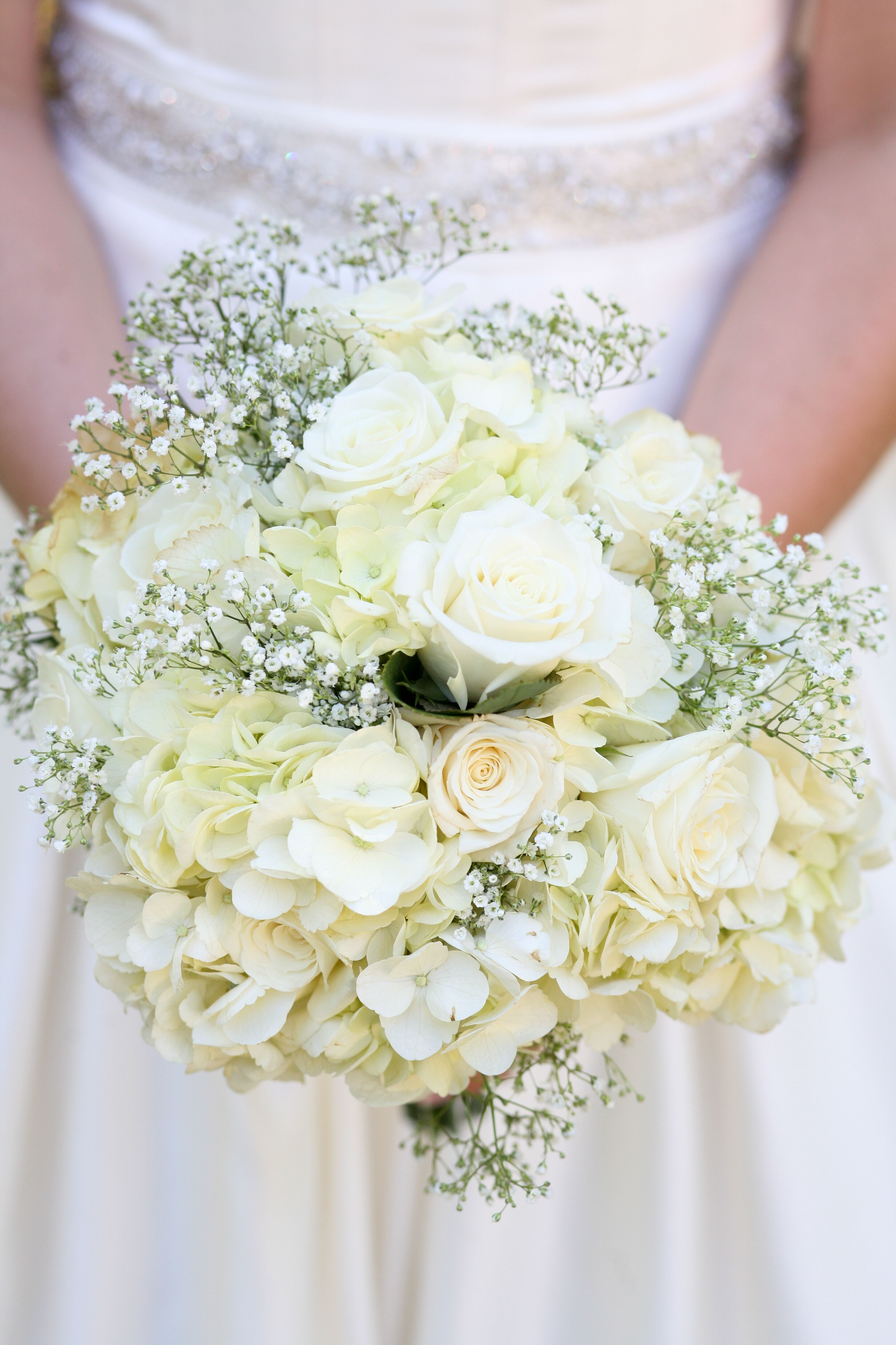 White Rose Hydrangea And Baby S Breath Bouquet