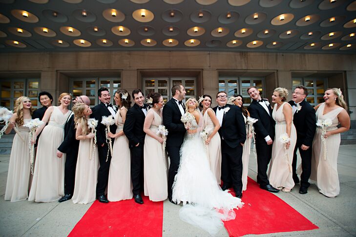 Champagne bridesmaid dresses with groomsmen