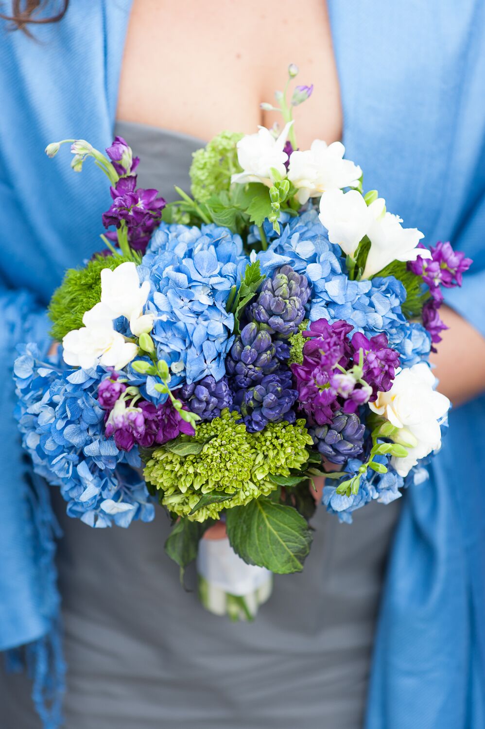 Blue, Purple and White Bridesmaid Bouquet
