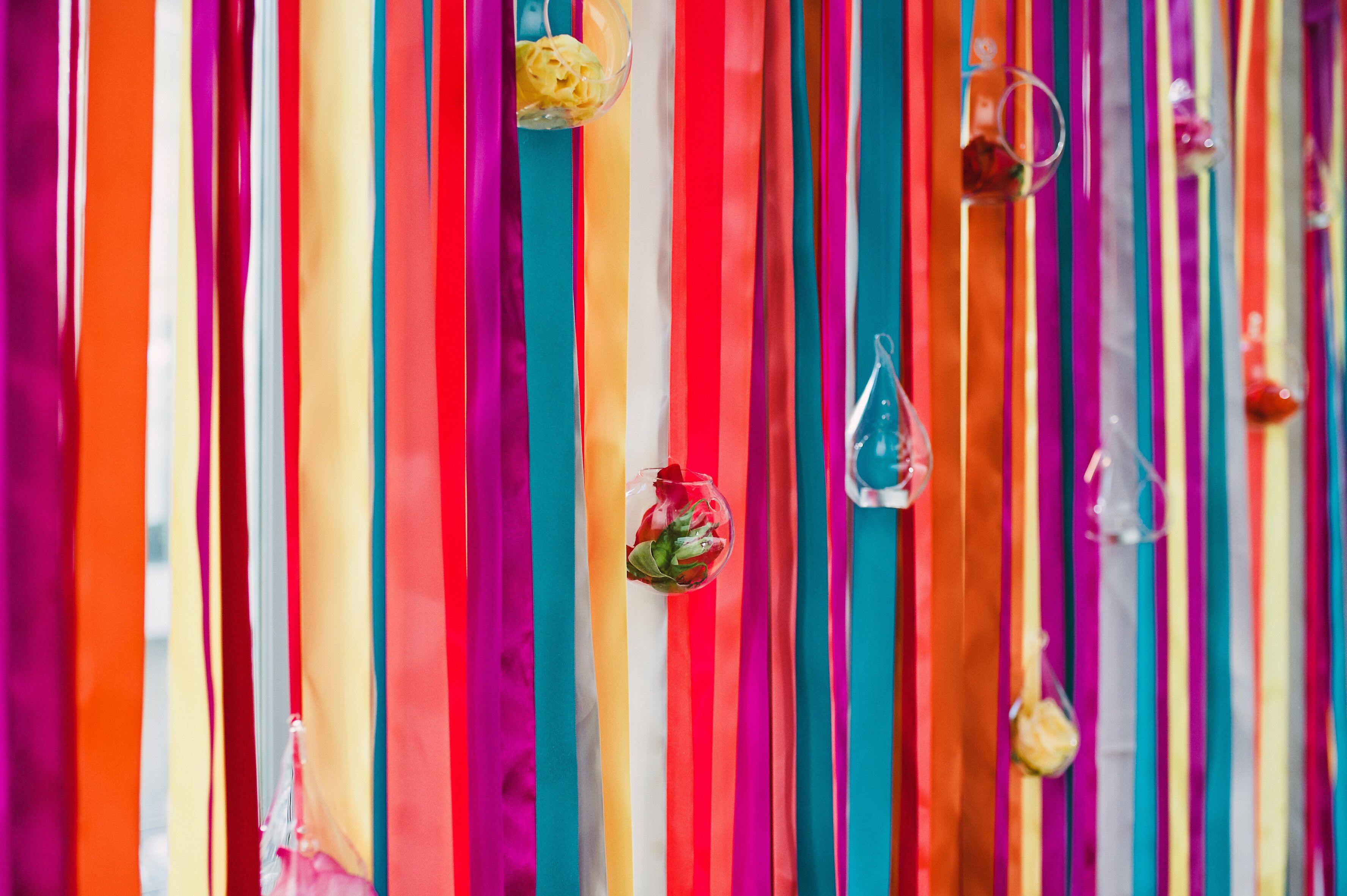 Colorful Ribbon and Glass Orb Backdrop