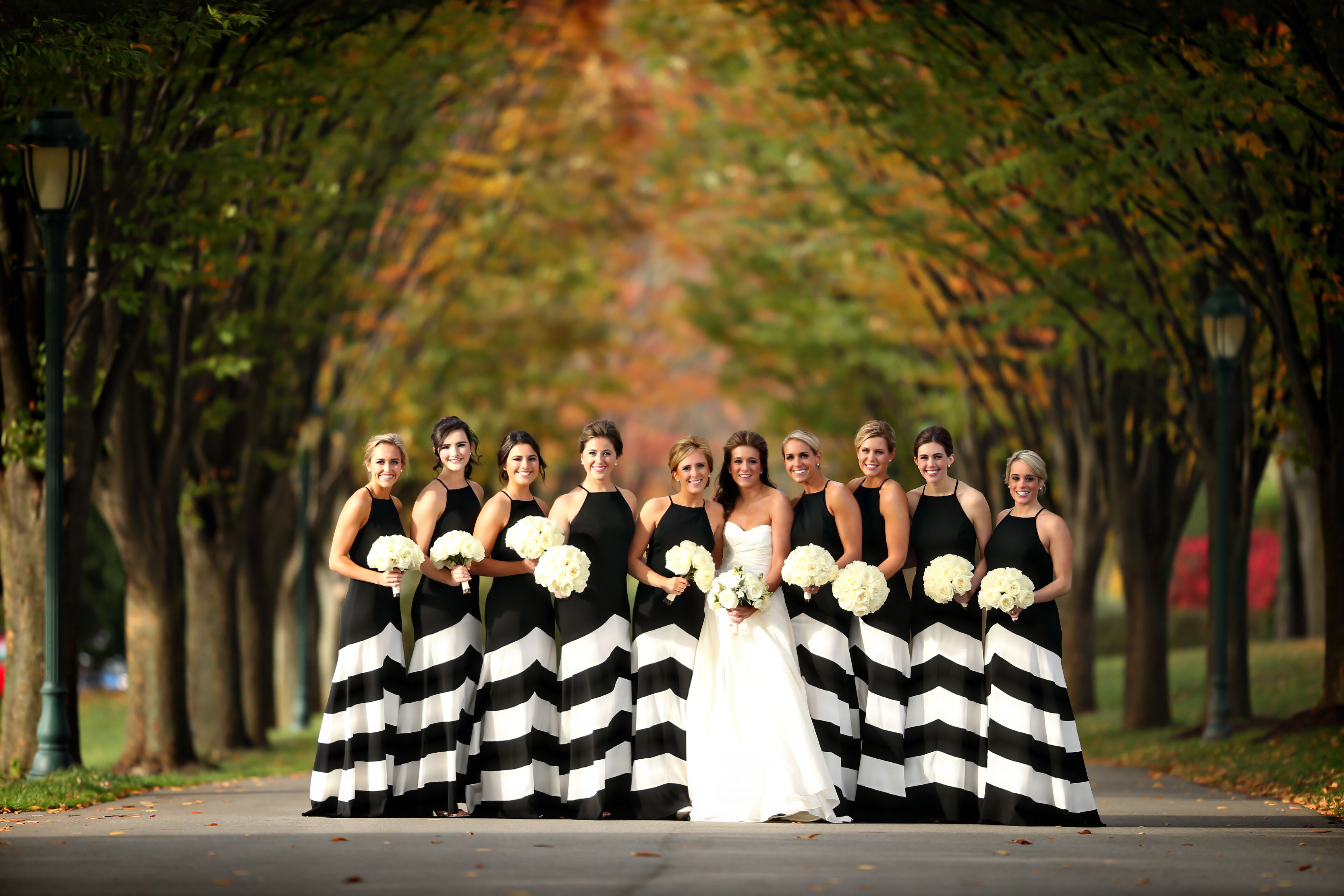 Black and 2025 white bridesmaid dresses