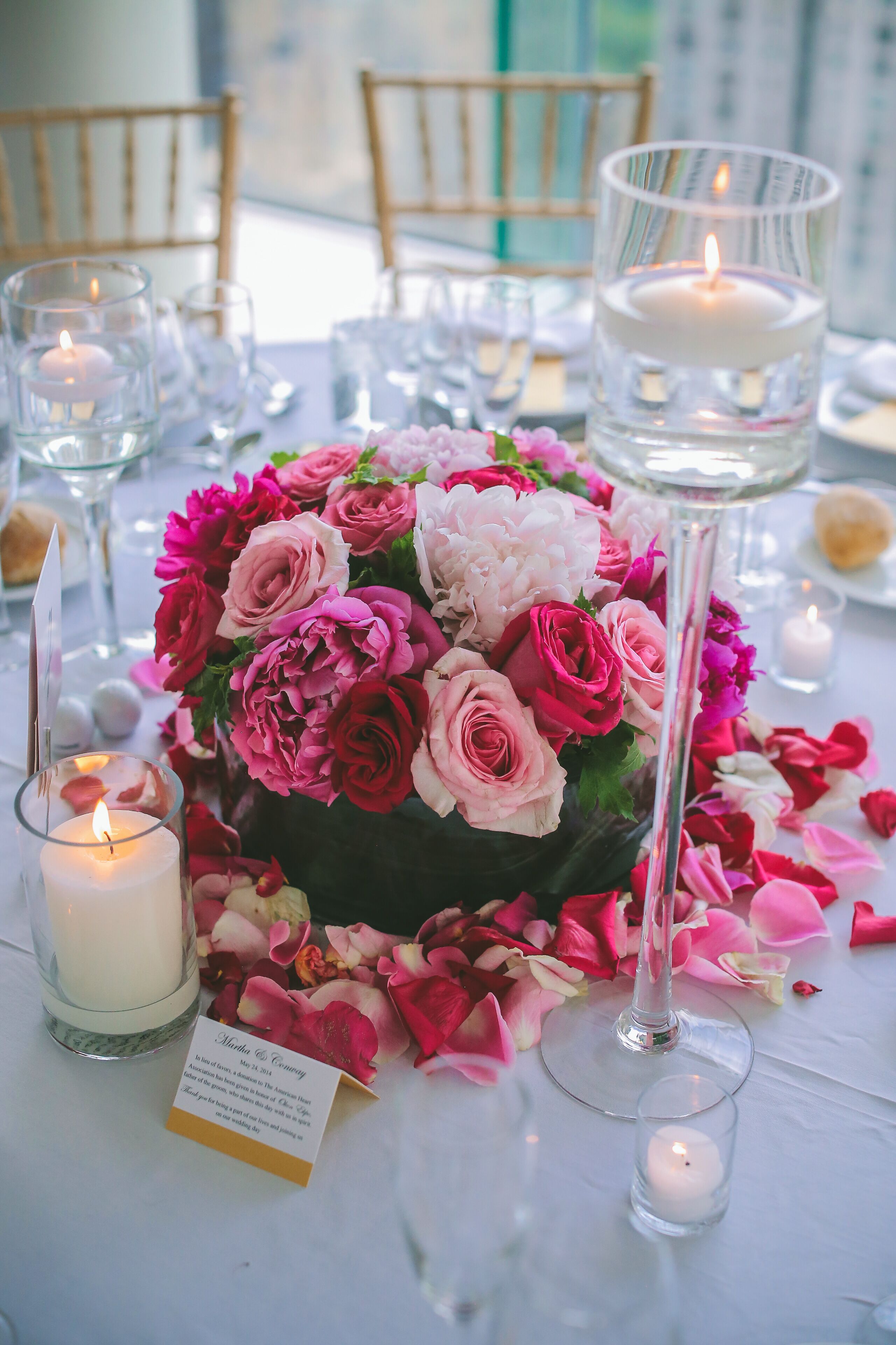 Romantic Candles And Pink Flower Arrangement Centerpiece 1243