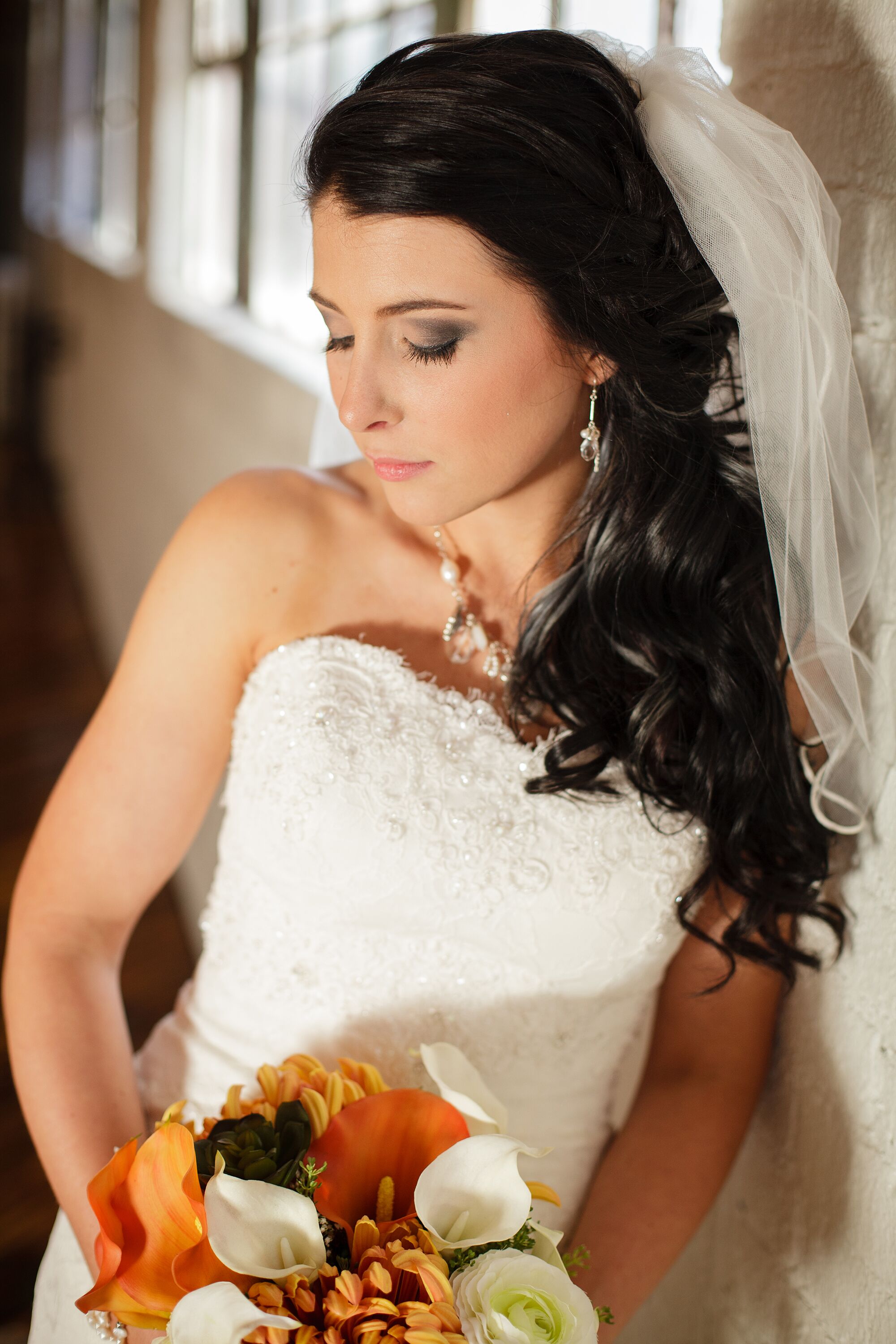 Curled, Side Updo with Veil