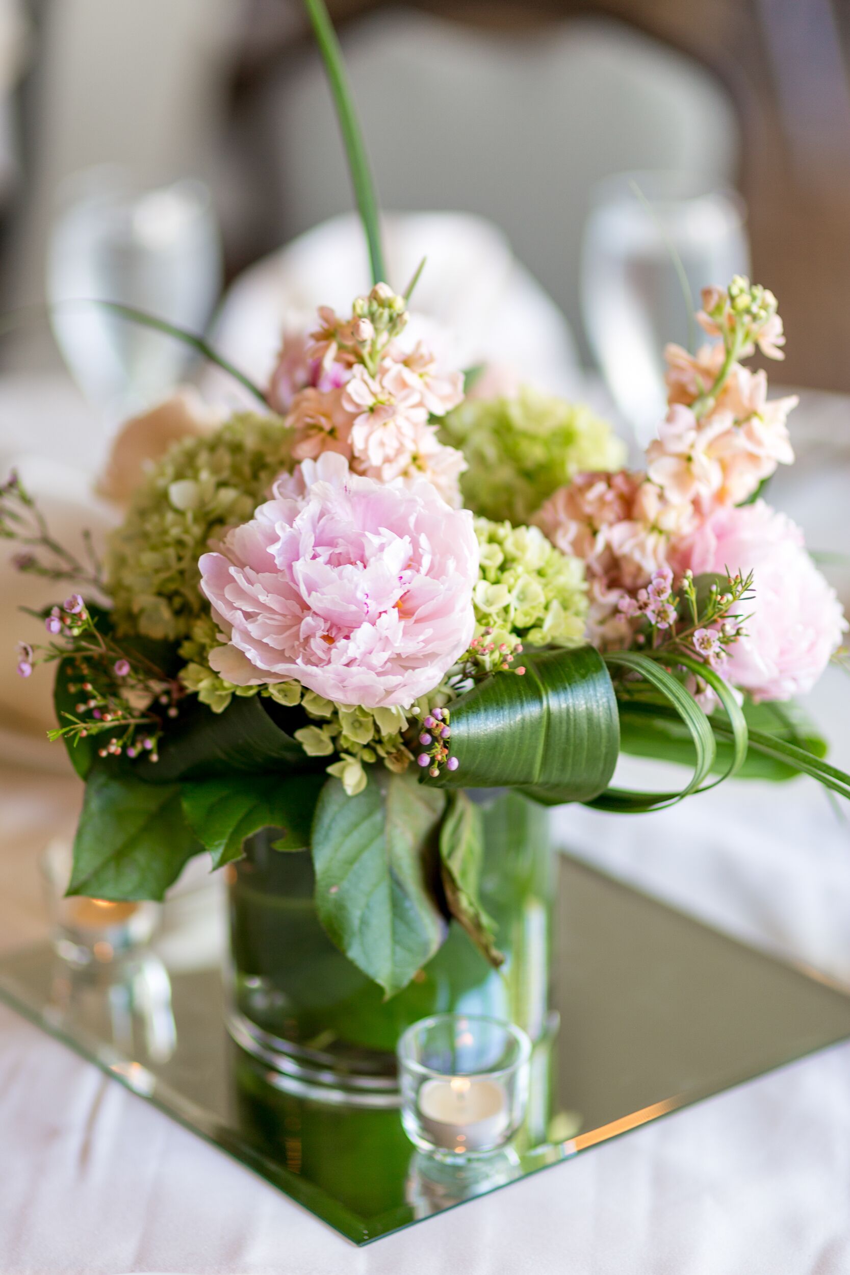 Pink Peony Low Wedding Reception Centerpieces