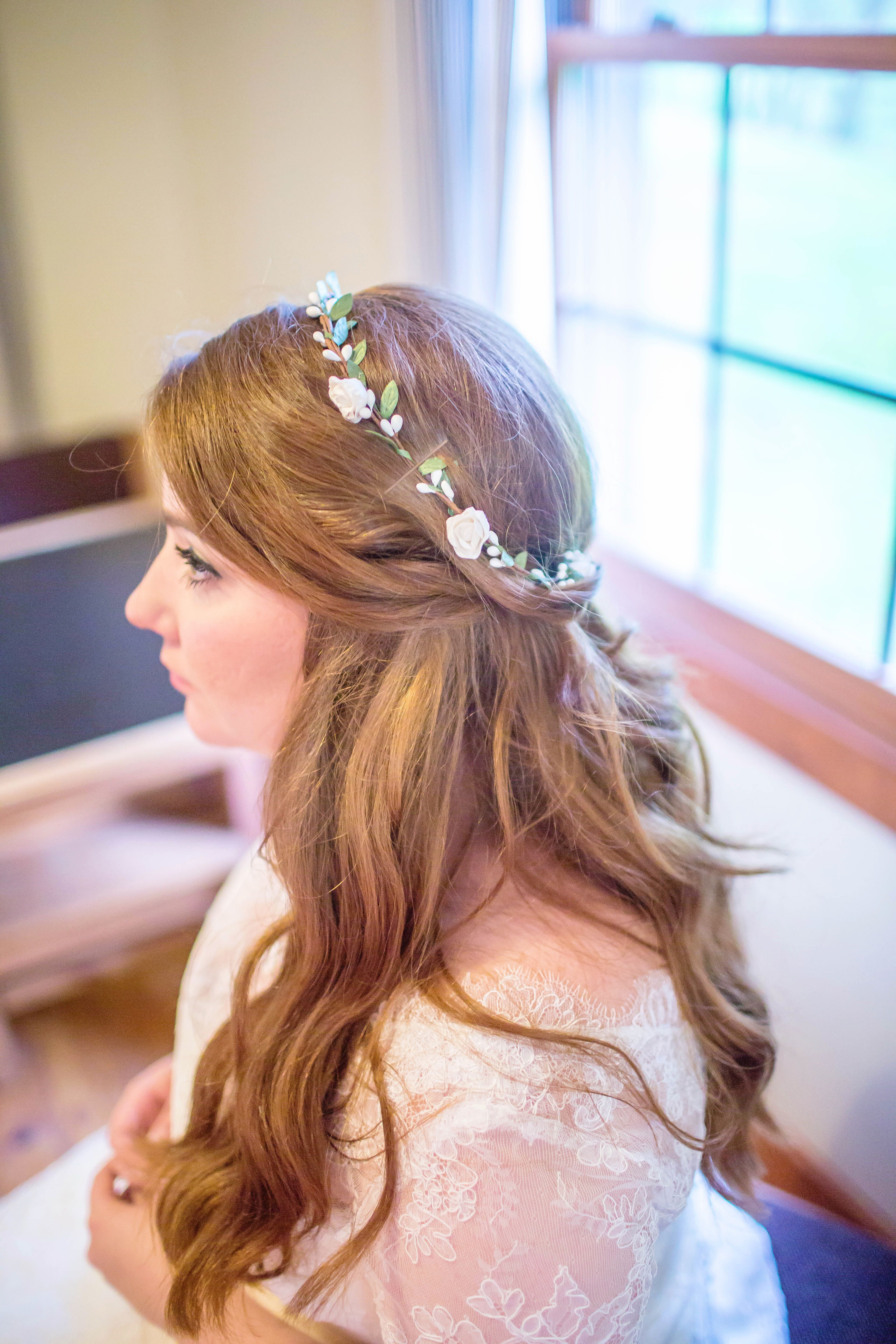Dainty Flower Crown and Half-Up Hairstyle