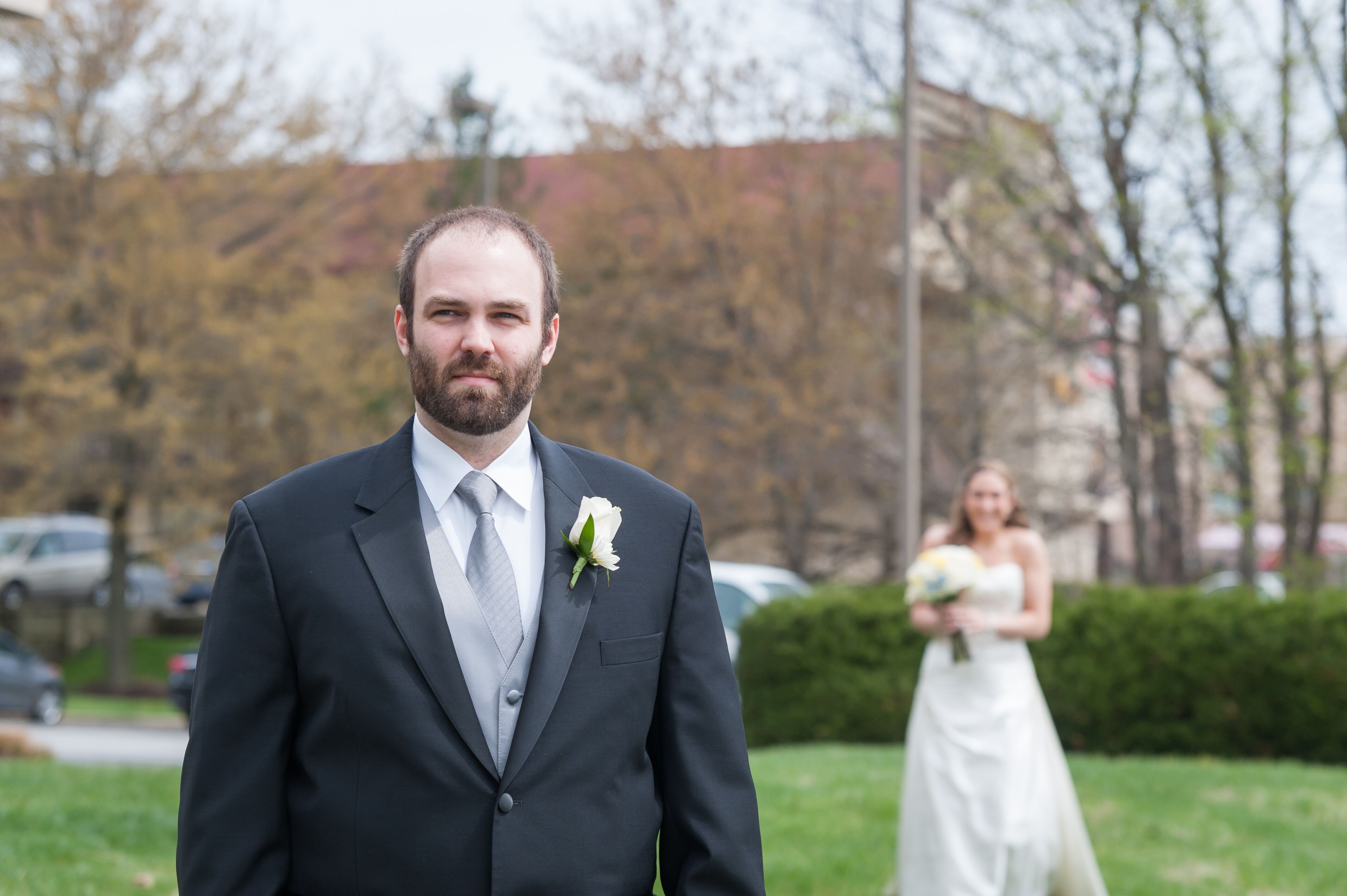 Black Wedding Suit and Silver Tie