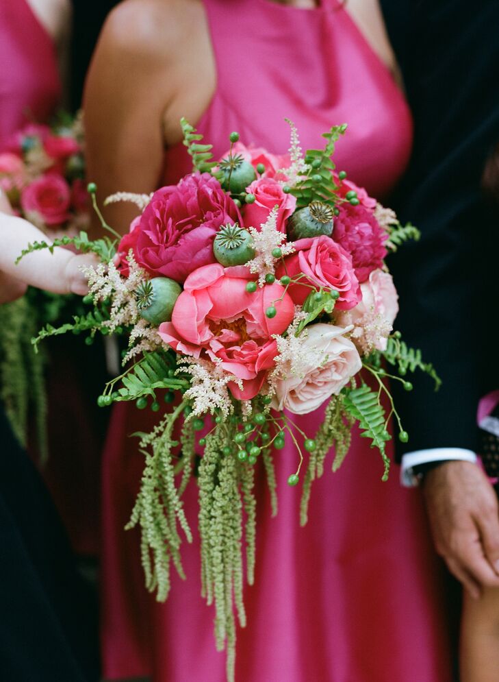 Hot Pink Bridal Bouquets and Bridesmaid Dresses