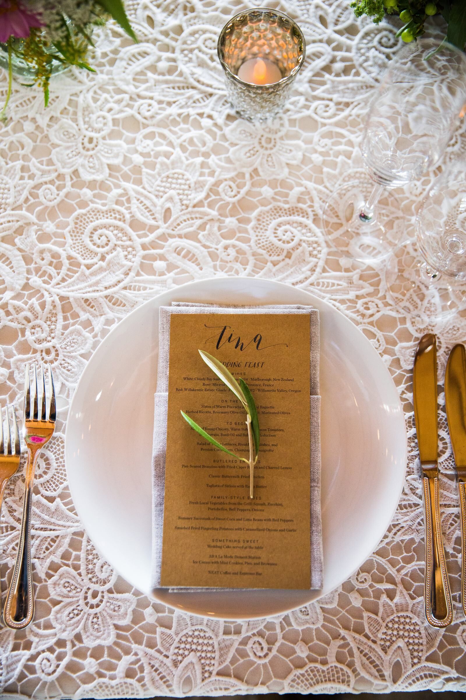 Olive Leaf-Trimmed Kraft Paper Menus