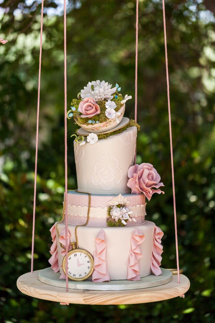 Whimsical Pink Floating Wedding Cake