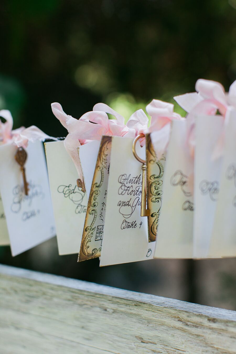 Hand-Lettered Escort Cards with Antique Keys